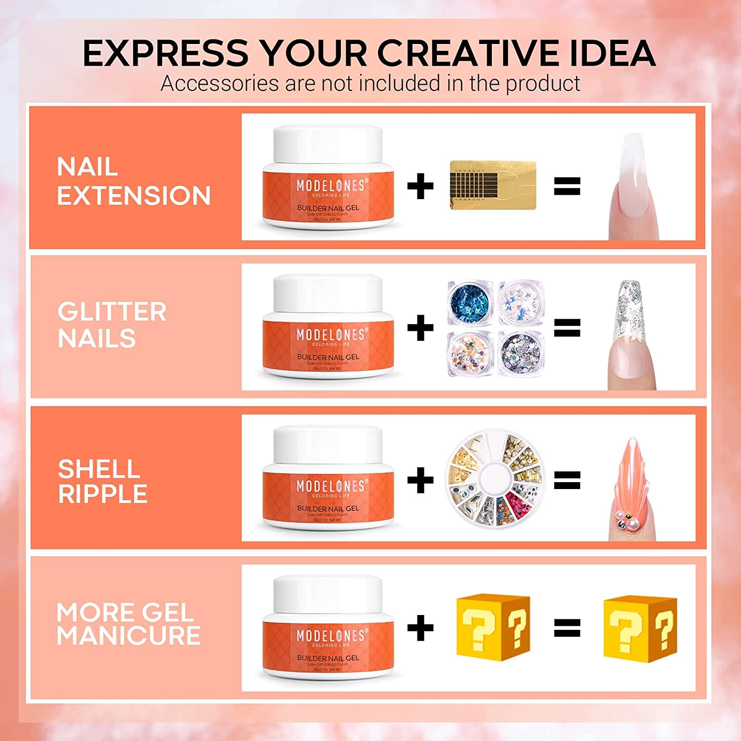 Modelones Builder Nail Gel - 2Oz Clear Hard Gel for Nails, Nail Extension Gel Nail Kit Acrylic Gel Nail Strengthen Gel Nail Art Manicure Set with 100PCS Nail Forms and Dual-Use Acrylic Nail Brush Professional DIY at Home image number 2