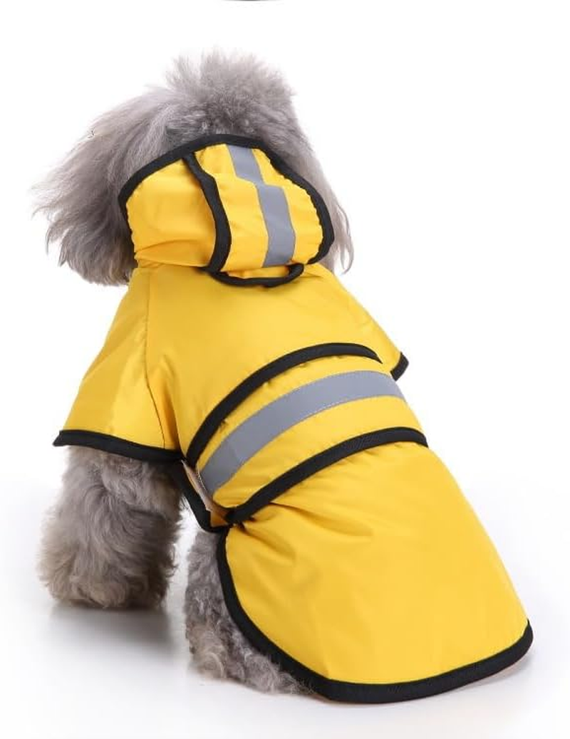 Dog Raincoat Adjustable Pet Water Proof Clothes Lightweight Rain Jacket Poncho Hoodies with Strip Reflective (S, Yellow) image number 4