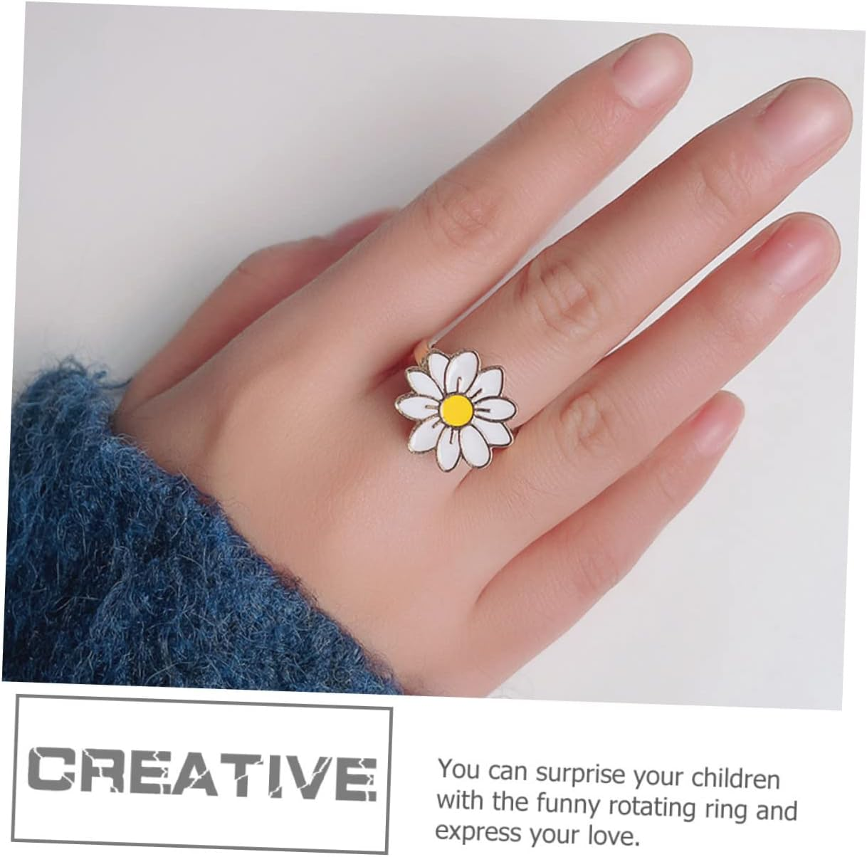 JOINPAYA Rotatable Fidget Ring for Kids - Anxiety Relief Ring for Girls and Women - Adjustable Daisy Design - Lightweight Alloy Jewelry for Decoration image number 5