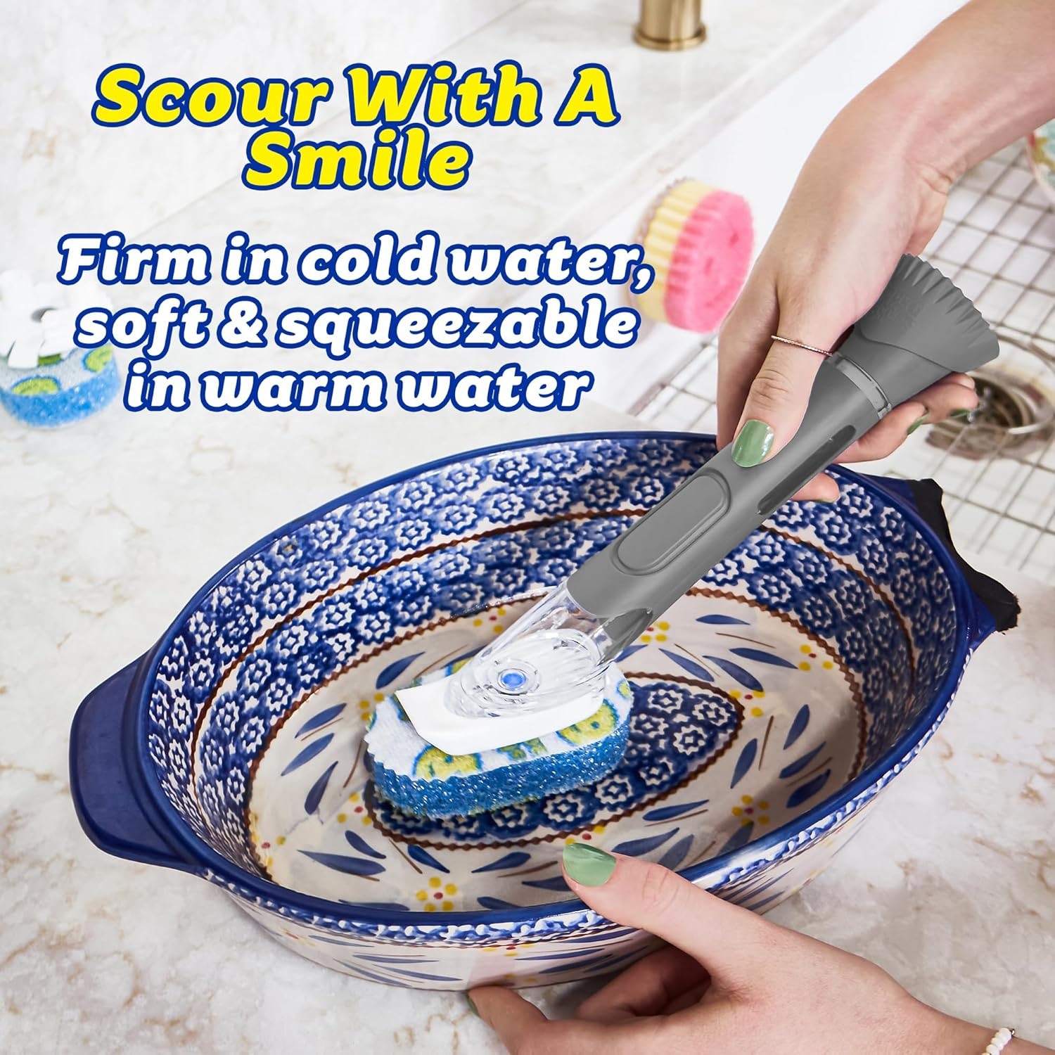 Scrub Daddy Dish Daddy Scour Heads - Easily Attachable, Heavy-Duty Scouring Pads for Your Dish Daddy Dishwand - Strong, Thick and Absorbent Scouring Pad