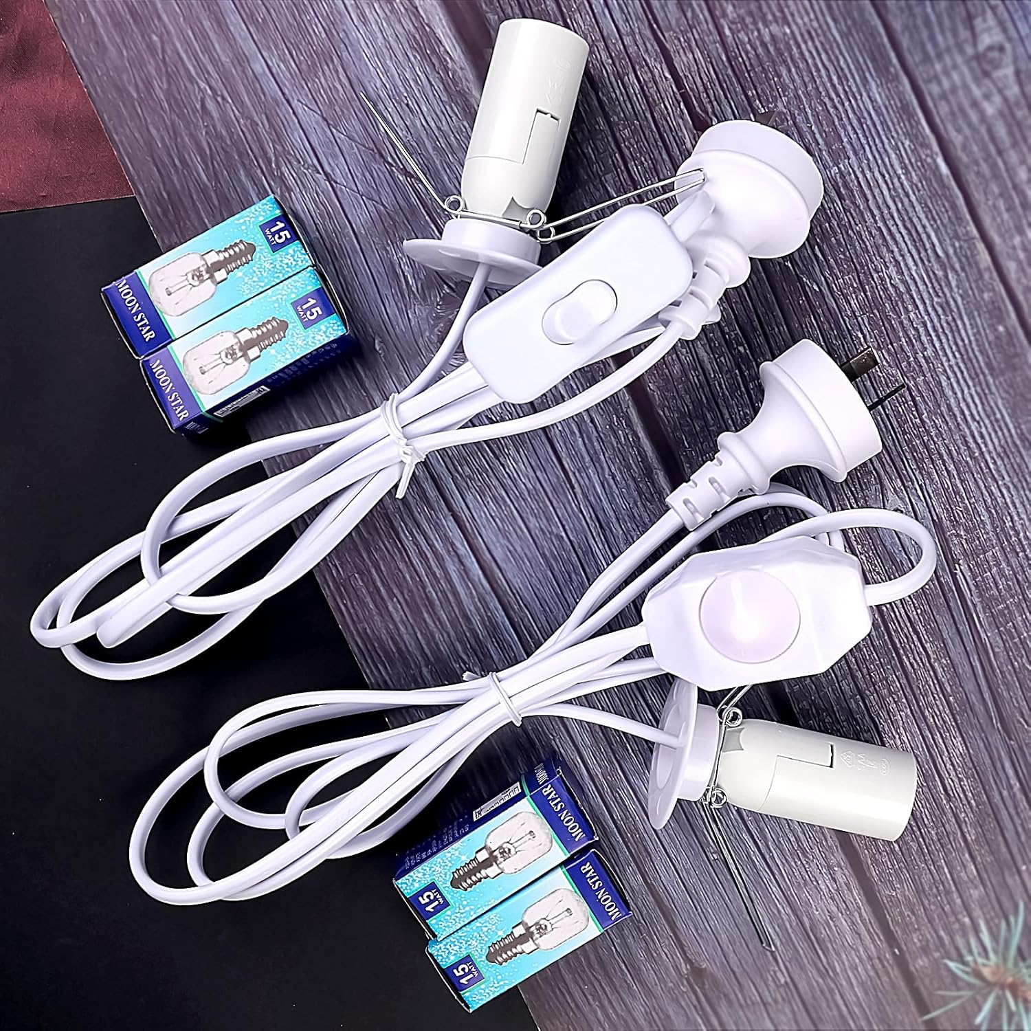 2 Pcs Salt Lamp Cord with 4 Free E14 Bulbs Set, Original Replacement Cord with On/Off Switch Dimmer Button Metal Clip Base, for Himalayan Crystal Salt Rock Lamp - 1.8M Cable 240V SAA Standard image number 2