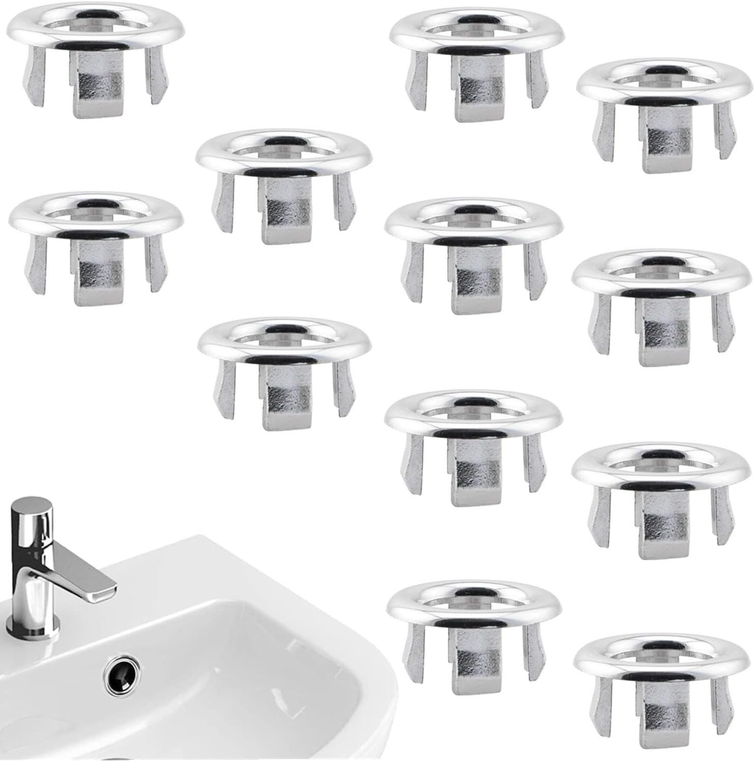 12PCS Sink Overflow Ring Sink Hole round Overflow Trim Cover Drain Cap Fit for 22-24Mm Overflow Hole Diameter Kitchen Bathroom Sink Accessories image number 5