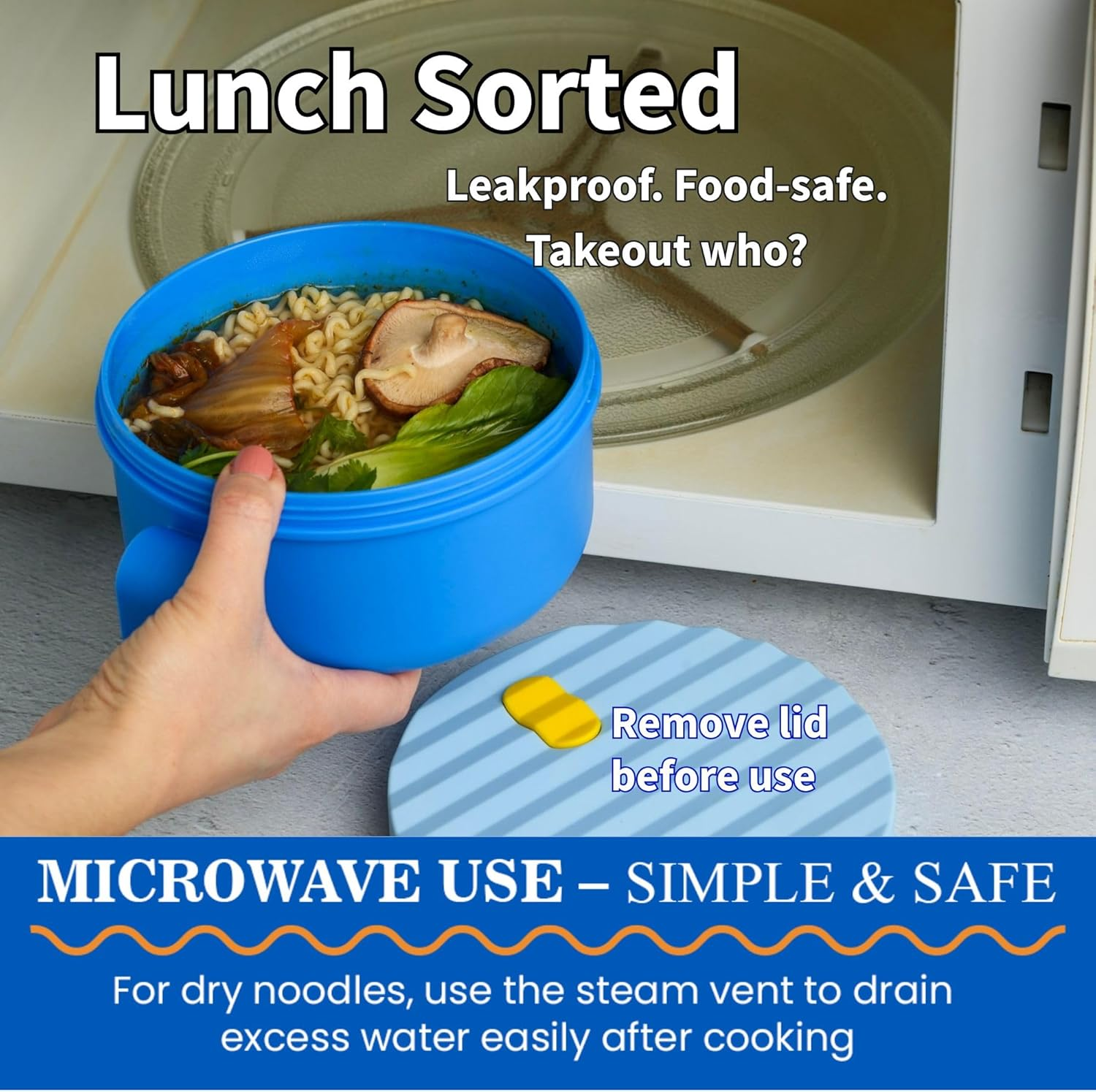 Ai Love Peace Ramen Bowl, 40 Oz Microwaveable Noodle Cooker for Ramen, Pho, Soup, and Pasta, Dishwasher Safe and Portable, Ideal for Home, Office, Dorm, or Gift (Blue) image number 5