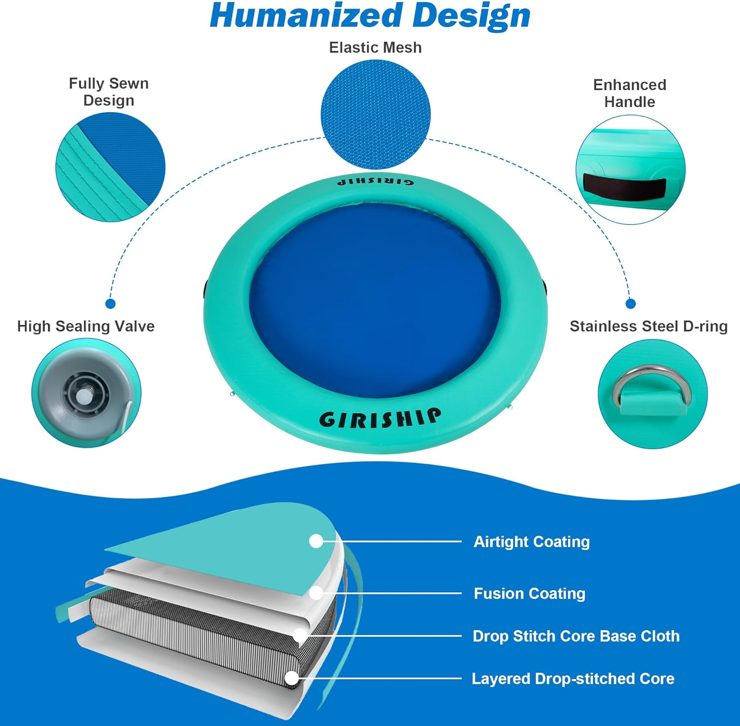 6FT Inflatable Floating Dock, Water Hammock Floating Ring, Pool Hammock Float Inflatable Dock for Adults, Floating Docks for Lakes and Pools image number 5