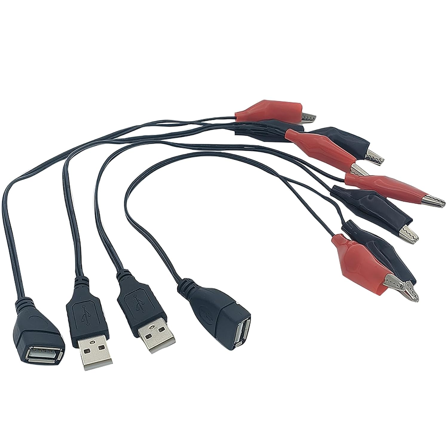 Tunghey 4Pack USB to Dual Copper Alligator Clips Test Leads Set Male Female USB Connector Crocodile Clips for Electrical Circuit Testing 0.6M image number 1