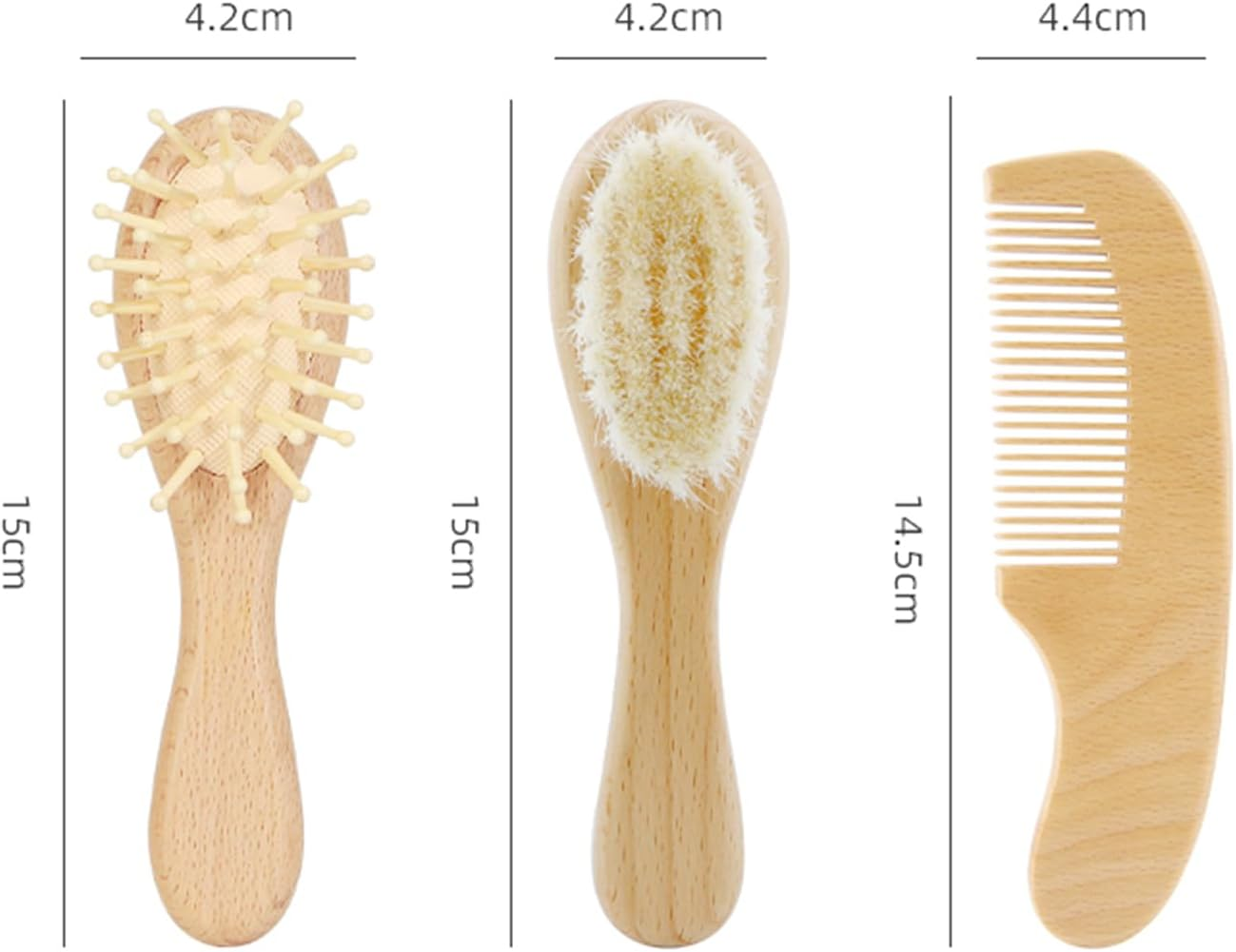 4PC Baby Comb Set-Soft Bristle Goat Hair Brush for Kids,Toddler Hair Brush Grooming Kit for Newborns & Toddlers,Wooden Baby Hair Brushes image number 3