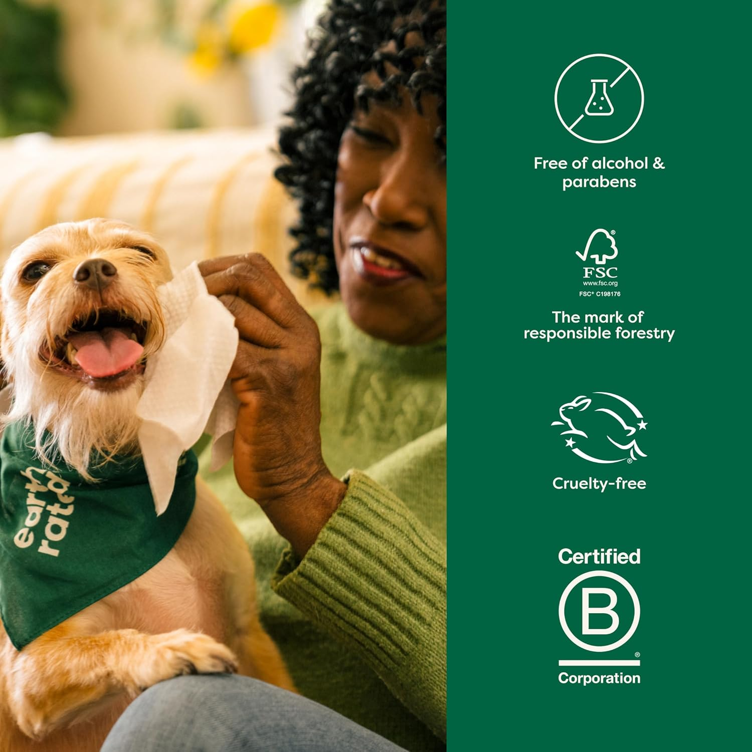 Earth Rated Dog Wipes, 400 Plant-Based and Compostable Wipes for Dogs & Cats, Usda-Certified 99 Percent Biobased, Hypoallergenic, 20X20 Cm Deodorizing Grooming Pet Wipes for Paws, Body and Butt image number 7