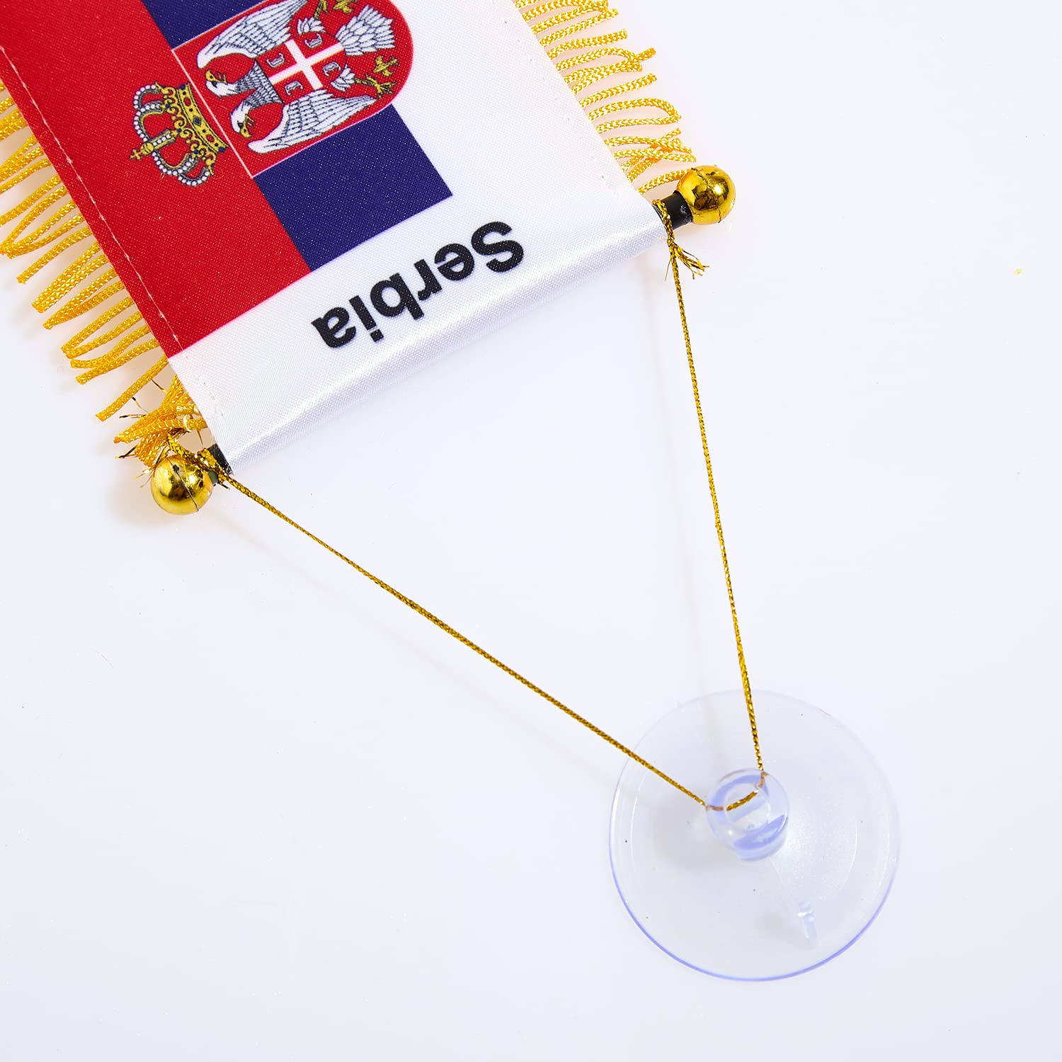 CANTENDO 2 Pack Serbia Window Hanging Flag,Mini Serbian Car Flag with Pole Tassel Suction Cup Rearview Mirror Decoration(3X5 Inch) image number 5
