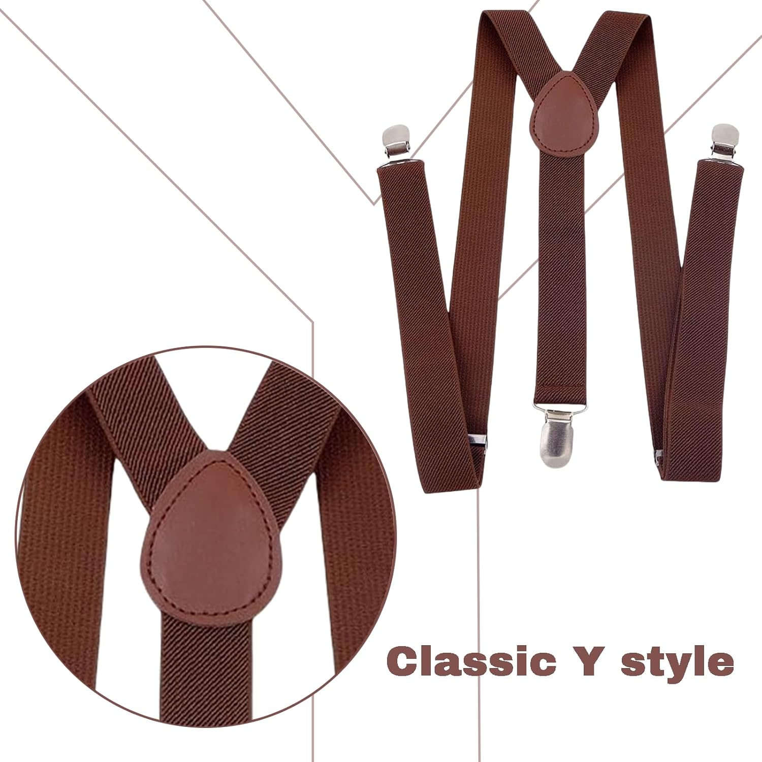 Rylaxzon Suspenders, Men'S 1 Inch Solid Straight Clip Braces, Y Back Suspenders Men - Adjustable Size Elastic Men'S Braces Wide Suspender Brace image number 2