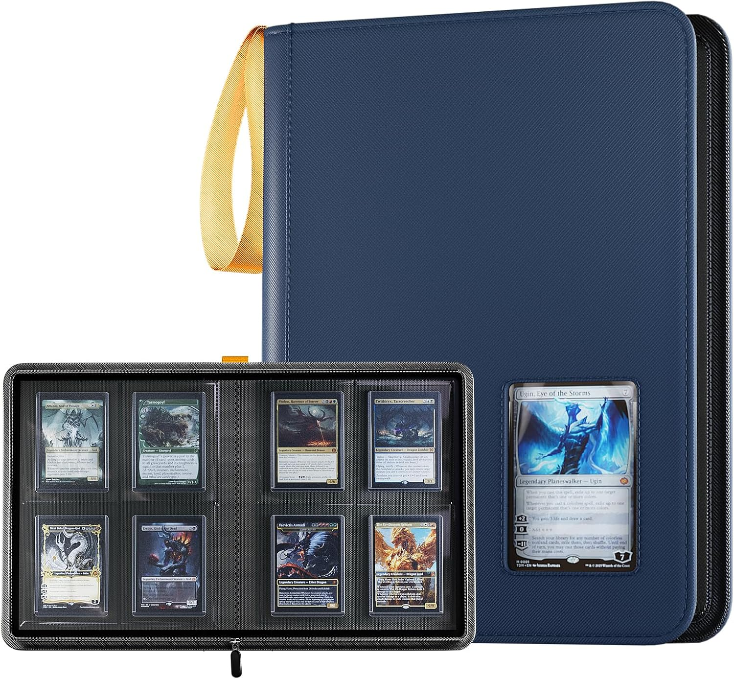 Procase Top Loader Binder for Cards, 4 Pocket Collection Binder Holding 144 Trading/Sports Cards, Compatible with TCG, MTG in 3"X4" Toploaders -Navy