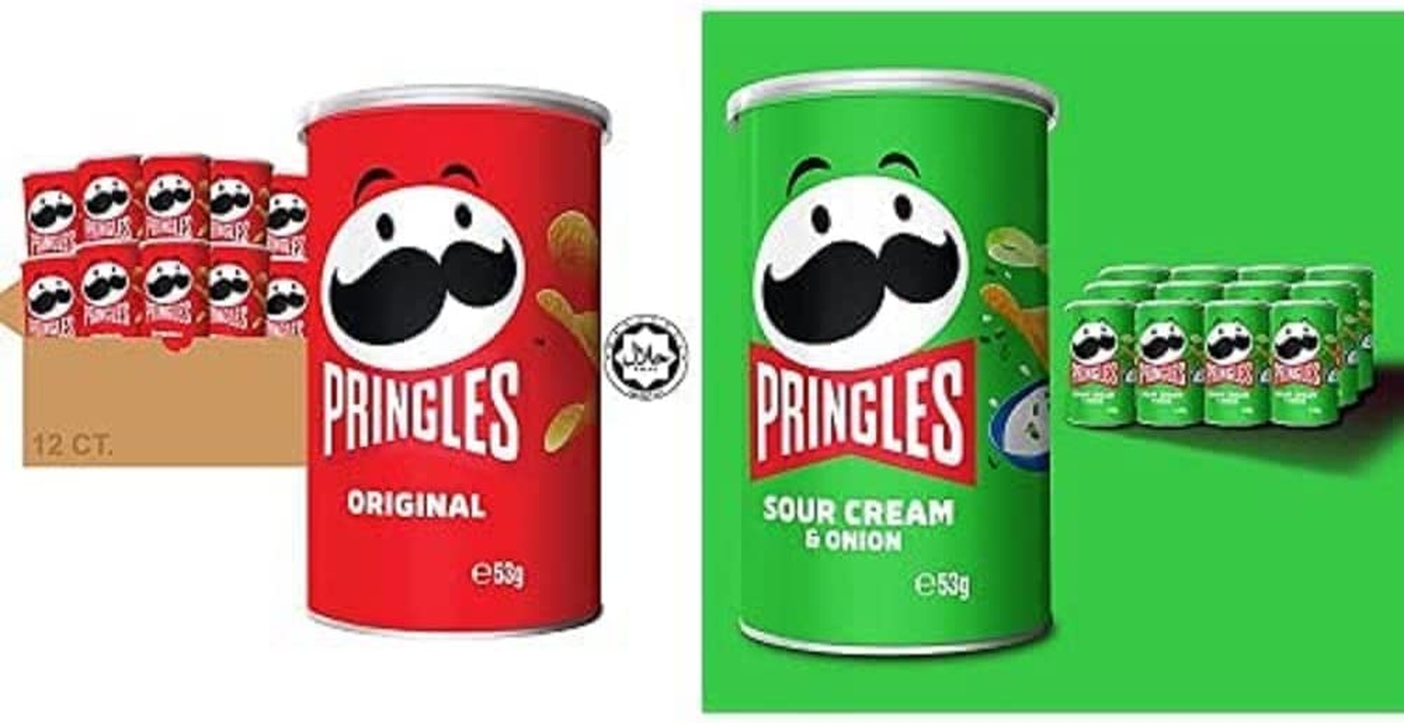 Pringles Original, 12 Pack (12 X 53G) & Pringles Sour Cream and Onion, 12 Pack (12 X 53G) Bundle