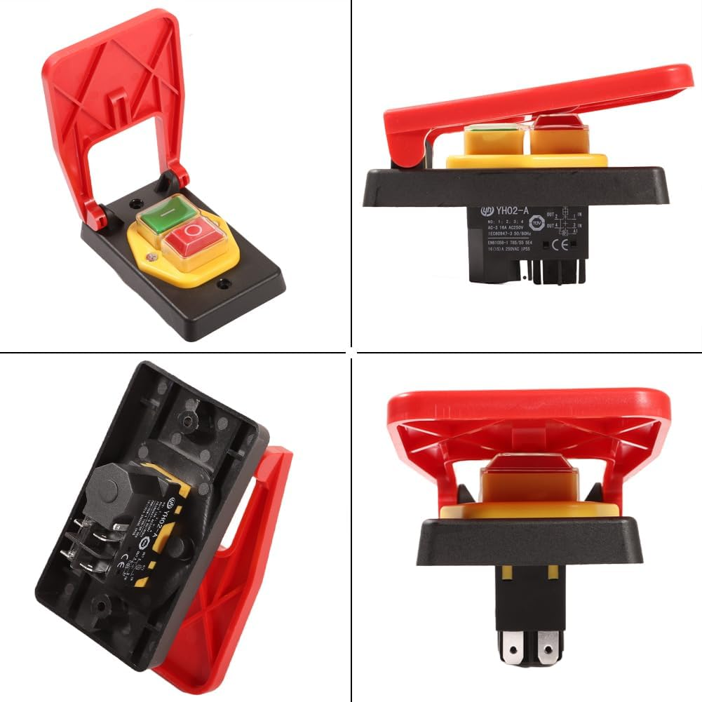 Red Cover Emergency Stop Push Button Electromagnetic Start Replace Parts Easily Install AC250V 16A Weatherproof, 5 Pin image number 5