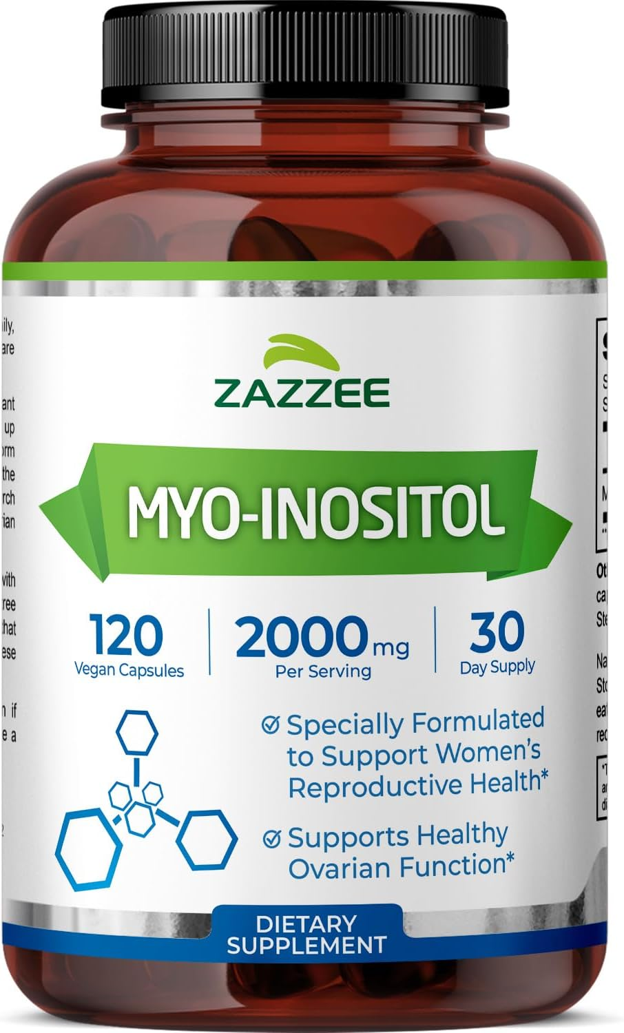 Zazzee Myo-Inositol Capsules, 2000 Mg per Serving, 120 Vegan Capsules, Ideal Dosage for 40:1 Ratio, 100% Vegetarian, Hormone Balance & Healthy Ovarian Function Support, All-Natural and Non-Gmo image number 4