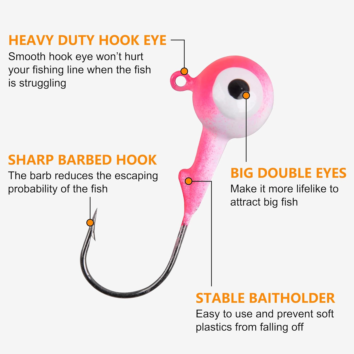 Fishing Jig Head Hooks Set, 60Pcs Fishing Lures Jig Head Bait Assorted round Head Jig Hooks for Soft Worm Shrimp Lures Freshwater Saltwater Fishing Tackle Kit image number 2