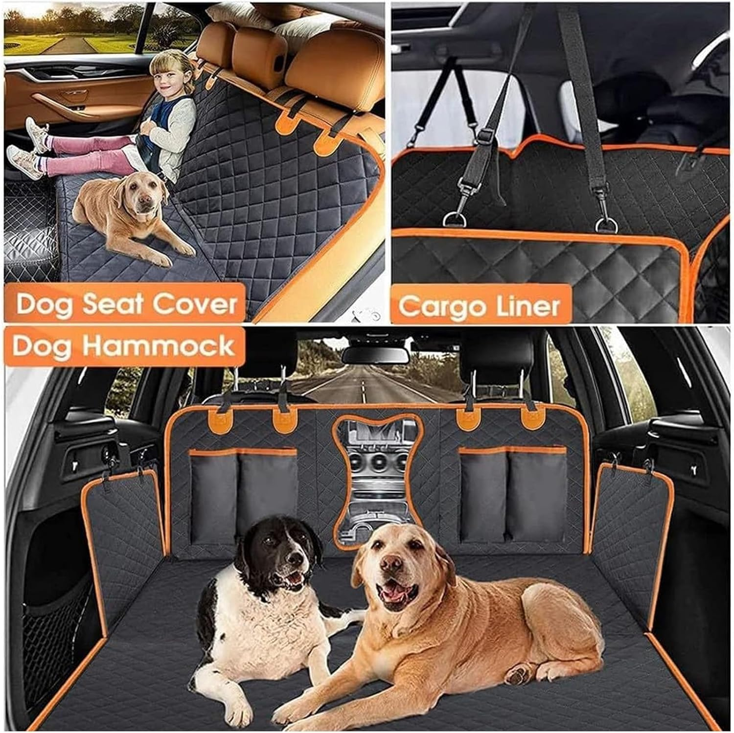 Dog Car Seat Cover &ndash; 100% Waterproof 600D Durable Pet Protector | Non-Slip Hammock Design for Car Rear Seat, SUV, Truck, Sedan, with Seatbelt & Side Flaps, Black image number 2