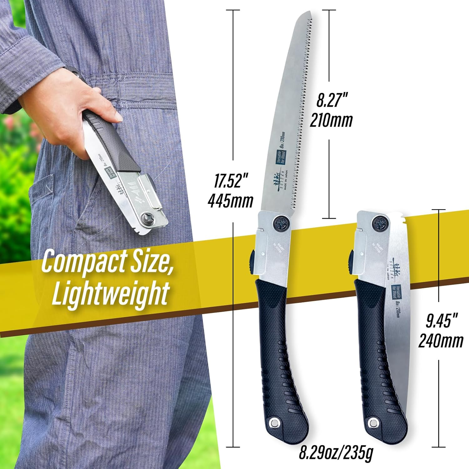 SUIZAN Japanese Folding Saw 210Mm Versatile for Wood - Compact Handsaw Pruningsaw Garden Woodworking DIY Tools image number 5