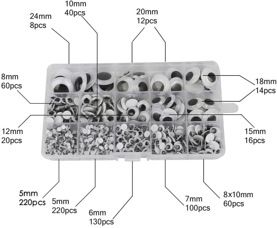 Googly Eyes for Crafts, 1280 Pieces, Self-Adhesive Black and White, Mixed Sizes image number 3