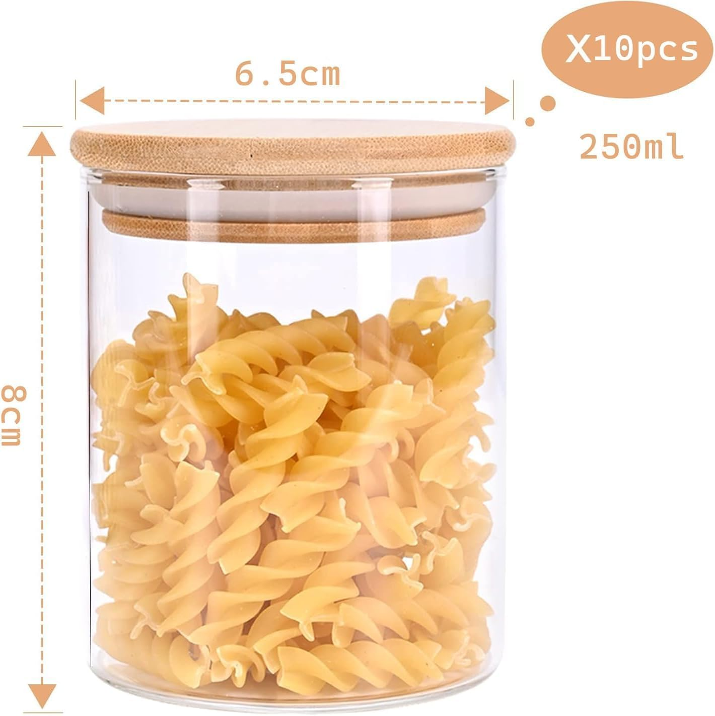Homodoskey Glass Storage Jars 10 Pack -250ML Clear Glass Food Storage Containers with Airtight Bamboo Lid Stackable Kitchen Canisters for Candy, Cookie,Rice, Sugar, Flour, Nuts and Spice Jars image number 4