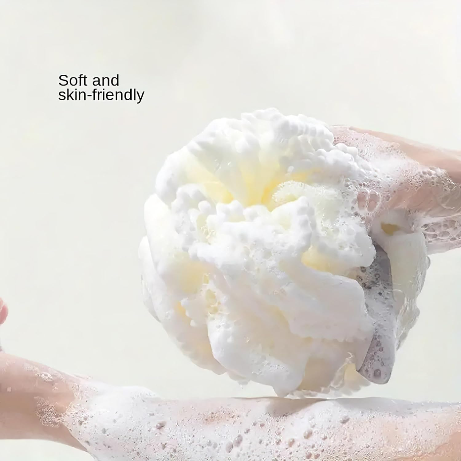 Luxurious Large Bath Loofah Sponge Pouf Puff Ball Mesh for Shower - Soft, Quick-Dry Exfoliating Foaming Deep Cleansing Body Scrubber - White image number 1