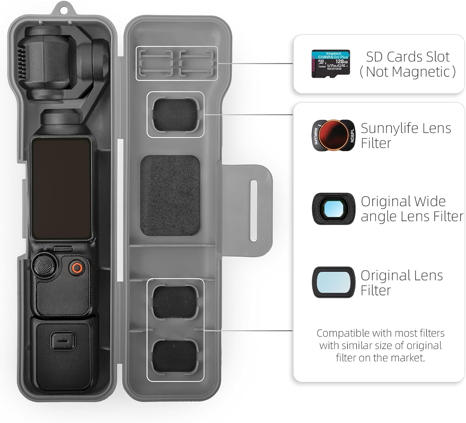 Travel Waterproof Case for DJI Osmo Pocket 3 Creator Combo Accessories, with 3 Magnetic Cpl/Nd Filter Storage Slots and 2 Storage Card Slots, with Wrist Strap (Orange)