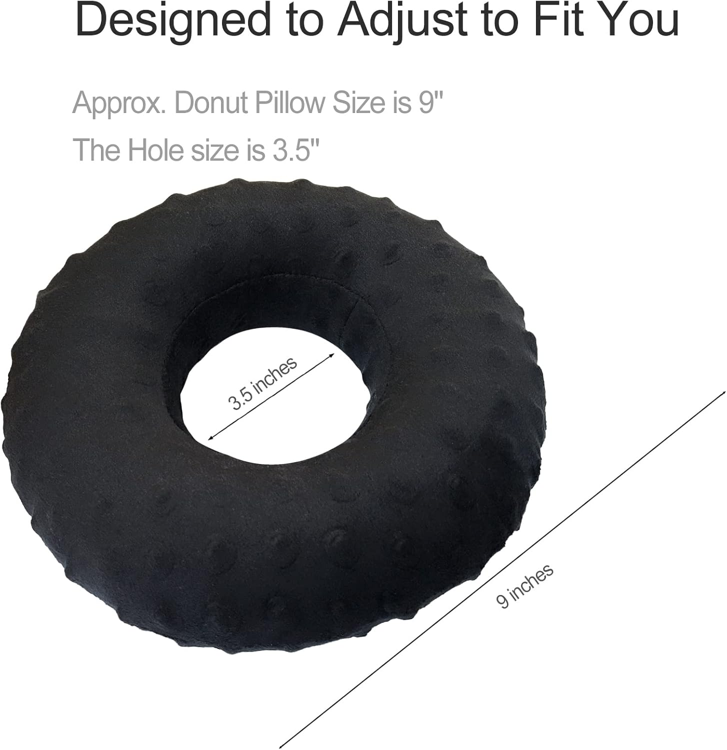 Piercing Pillow Ear Pillows Donut with Hole for Ear Pain CNH, Pain Relief Sleeping, Pressure Sore, Side Sleepers, Headphones Minky Dot Black image number 1