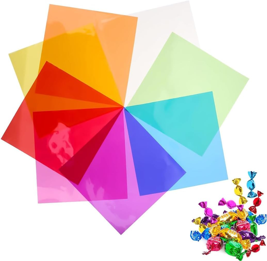 Aufondof 160 Pcs Cellophane Sheets 7.5X7.5 in Colored Cellophane Wrap Transparent Glass Wrap Paper for Candy Cookies Packing DIY Crafts Decorations image number 2