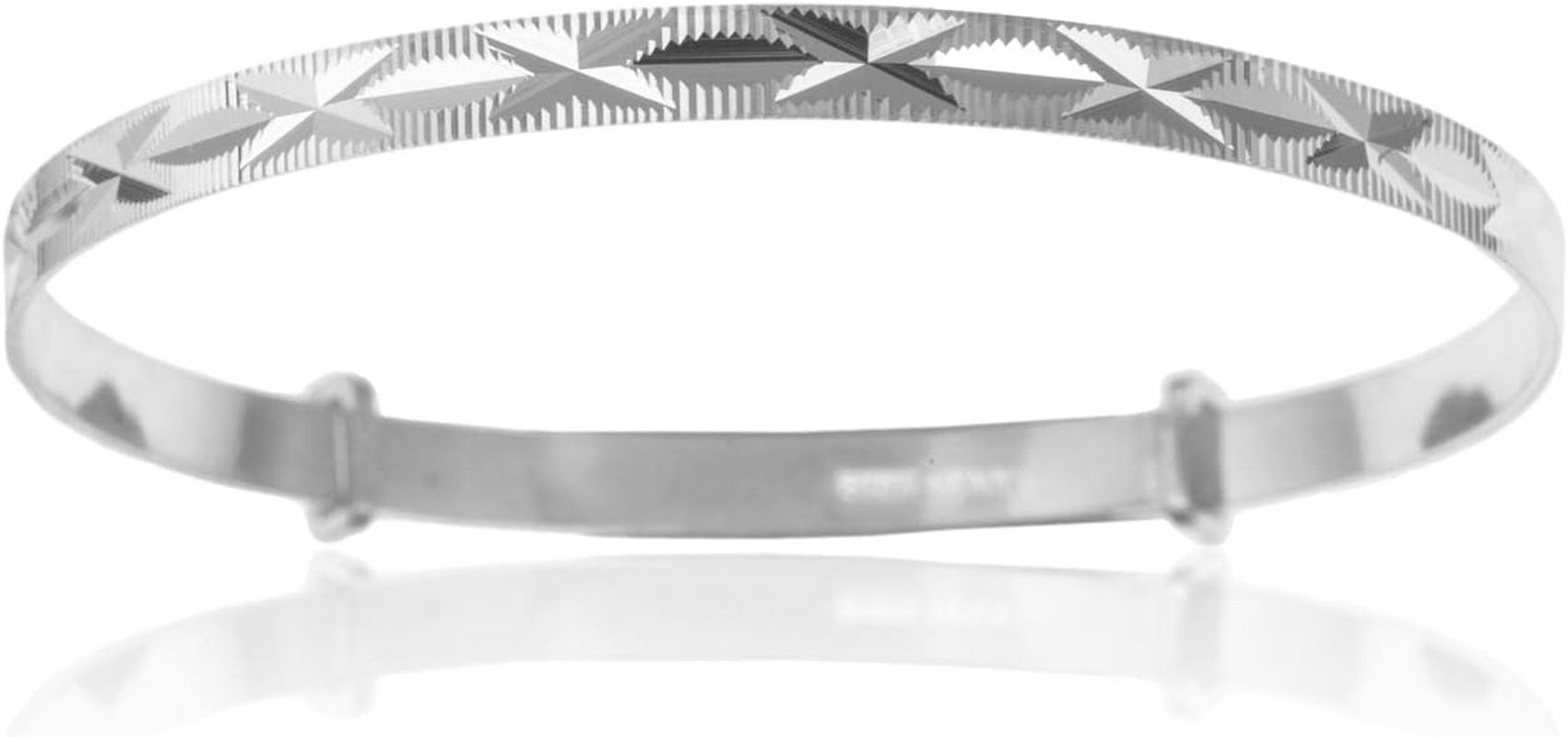 Designer Inspirations Boutique Engraved/Embossed Repeat Pattern Expanding/Expandable/Adjustable Bangle Bracelet for Baby/Child/Children/Women - 925 Sterling Silver - Childrens Jewellery