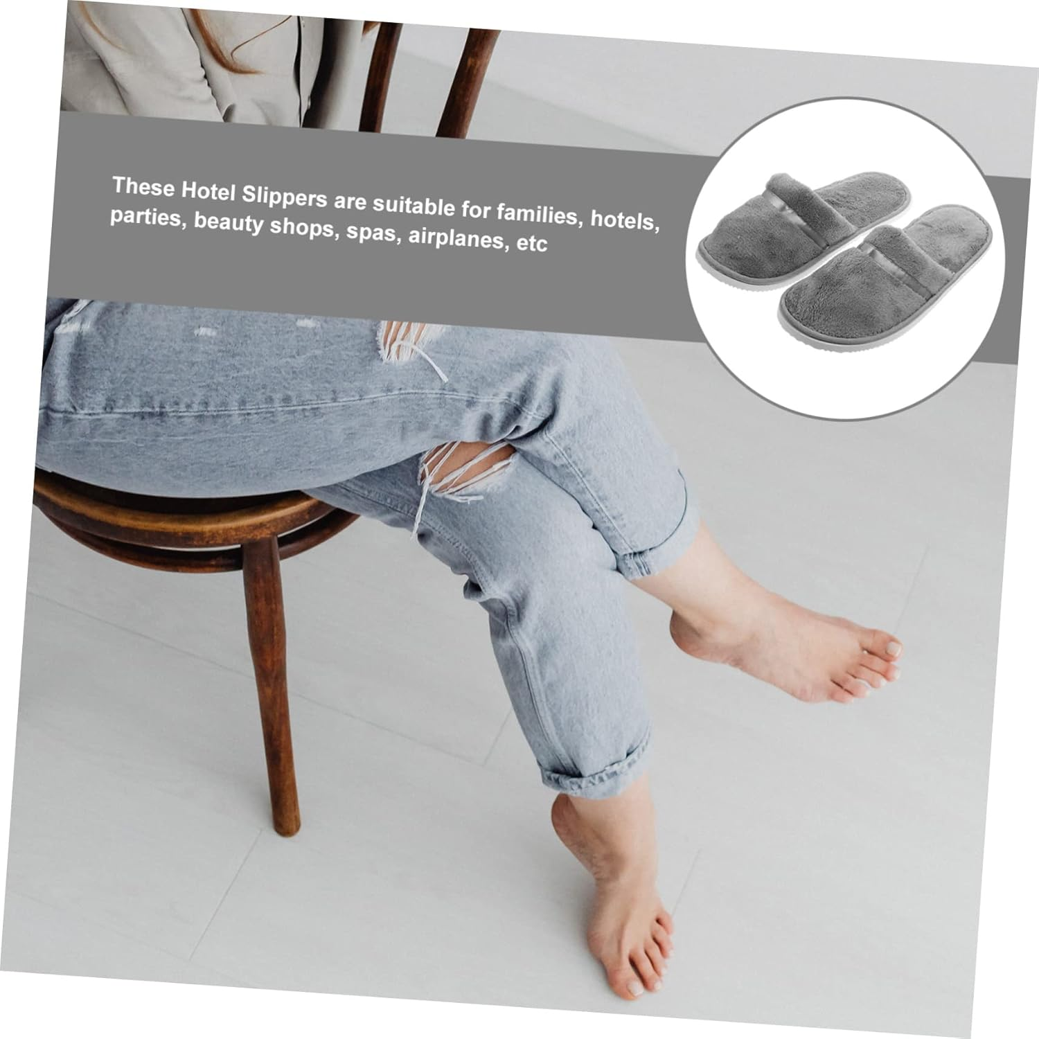 OATIPHO 2Pairs Women Fluffy Slippers Hotel Unisex Fleece Spa Slippers Breathable Bathroom Guest