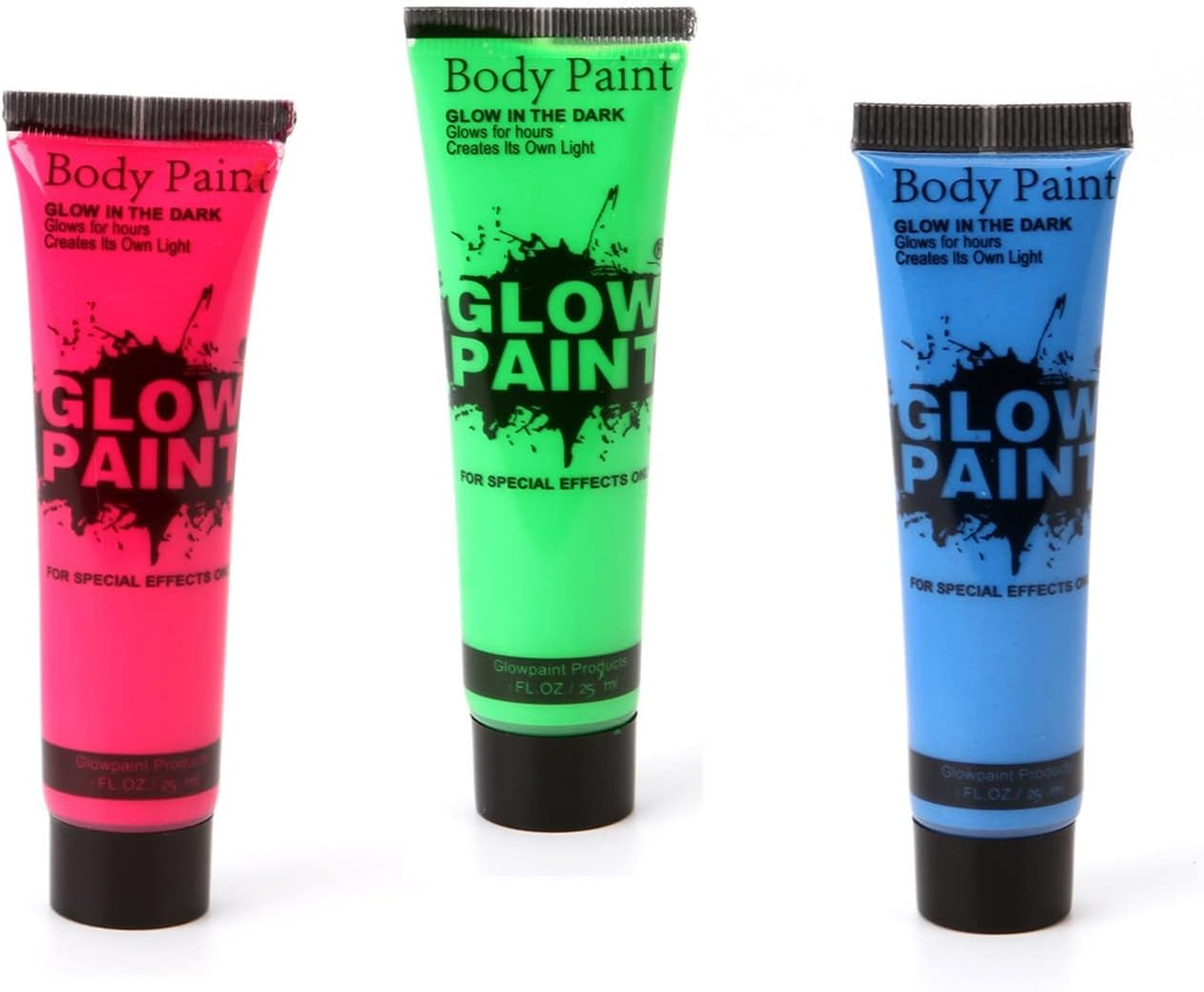 Roseflower 8 Colours UV Blacklight Neon Fluorescent Body Face Paint, 3Pcs Art Paint ,Glow in Dark Face Body Paint, Professional Non-Toxic Makeup Pallet Halloween FX Party Artist Fancy Adult Painting image number 1