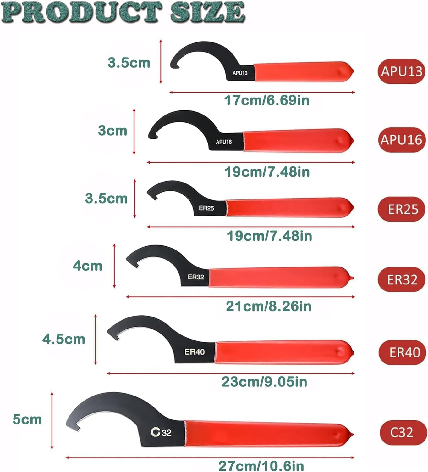 KEWAYO 6 Pcs Coilover Spanner Wrench Set, C-Shape Spanner Wrench Shock Spanner Hook Wrench Tool for Suspension System and Shock Adjustment image number 6