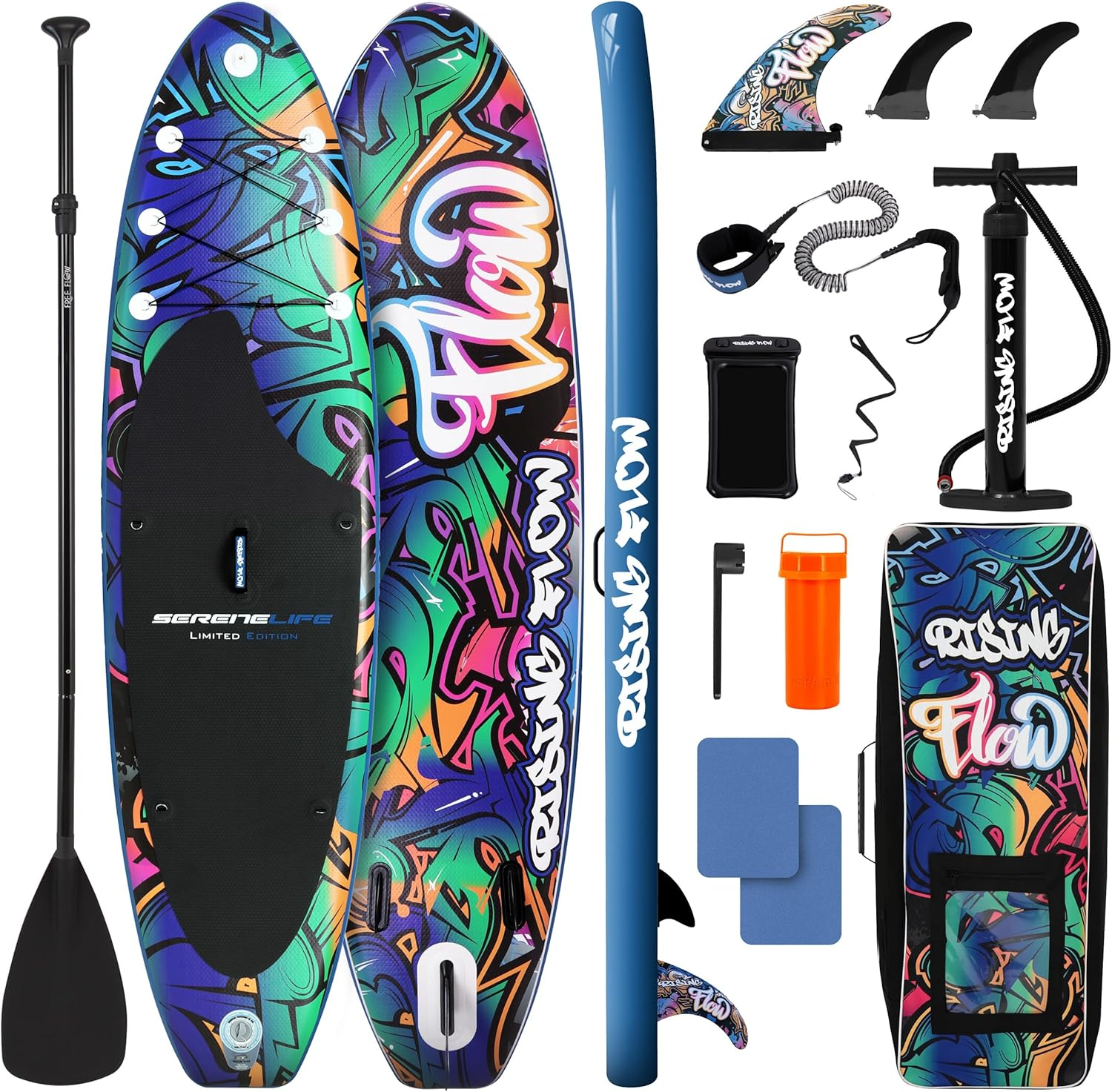 Serenelife Stand up Paddle Board Inflatable, Paddleboard W/Sup Accessories, Includes Safety Leash, Oar Paddle, Manual Air Pump, Repair Kit, Storage Bag & 3 Fins- Very Sturdy for Adults & Kids.