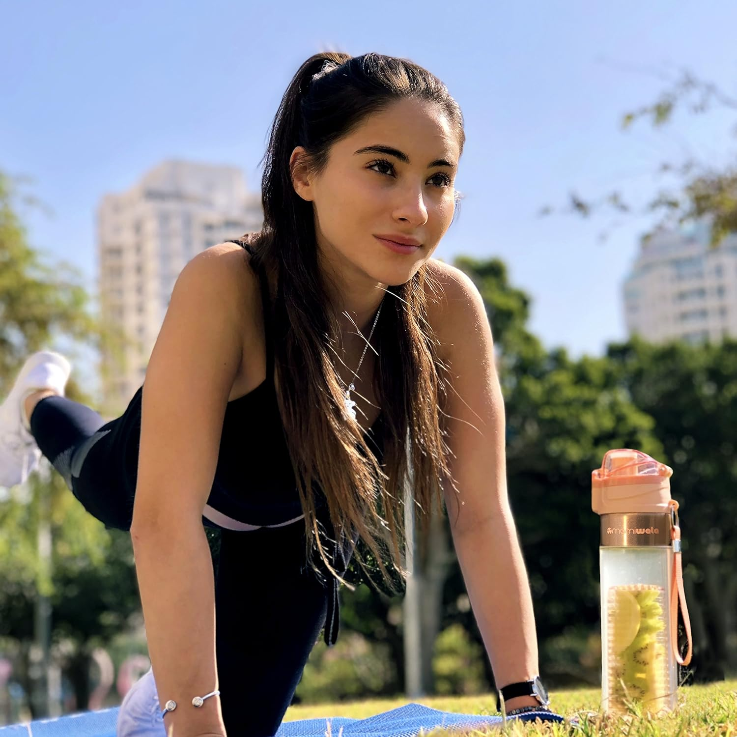 MAMI WATA Fruit Infuser Water Bottle - Beautiful Gift Box - Unique Stylish Design - Free Fruit Infused Water Recipes Ebook and Insulating Sleeve - 24Oz