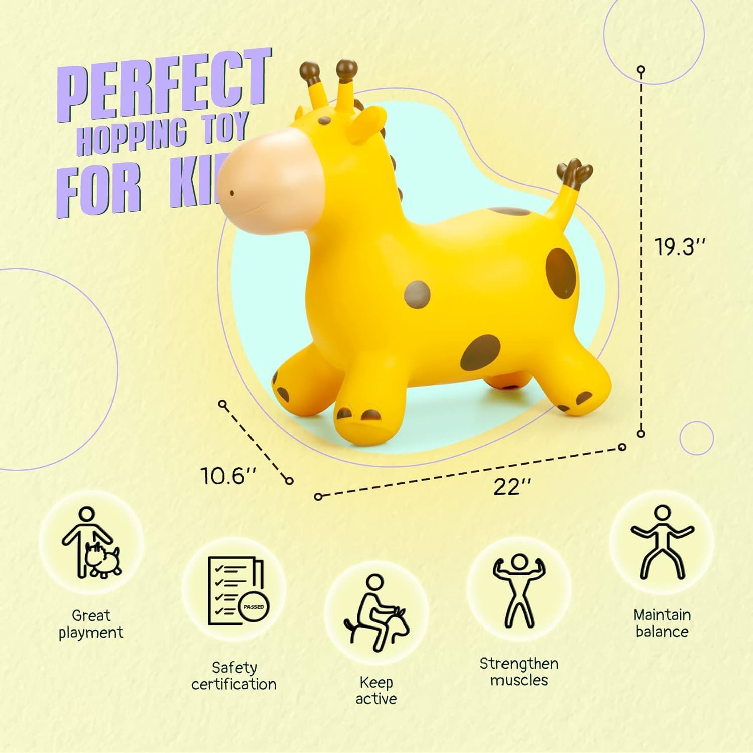 Giraffe Bouncy Horse Hopper - Inflatable Animals Ride-On Bouncer for Toddlers, Fun Hopping Toy for Kids Ages 2 Years+ Boys and Girls image number 3