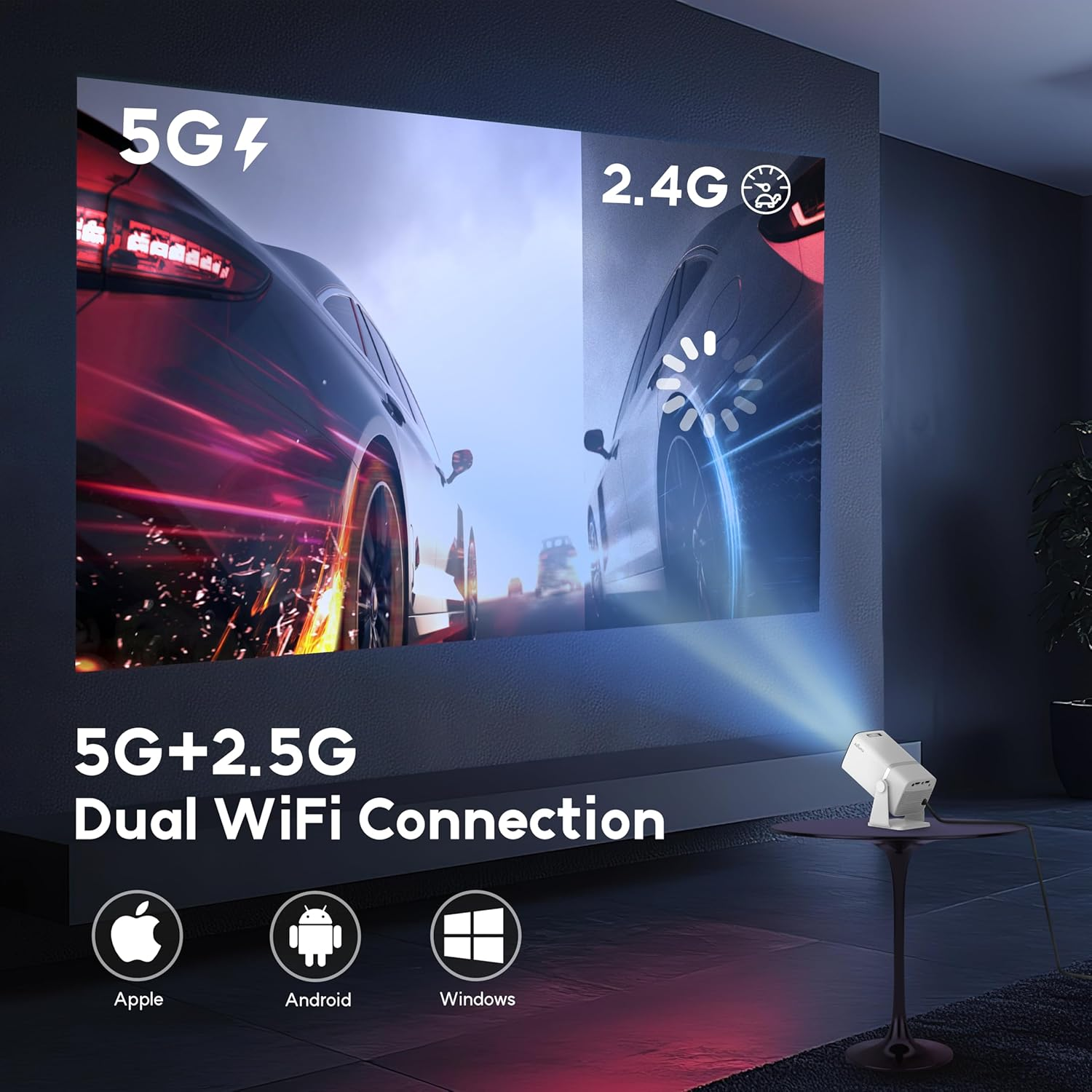 Alliums Mini Projector with 5G Wifi, 1080P Supported, Portable Projector - Bluetooth Speaker, PS5 & Phone Compatible Smart Auto Vertical Correction, 180&deg; Rotatable for Bedroom, Home Theater & Gaming image number 3