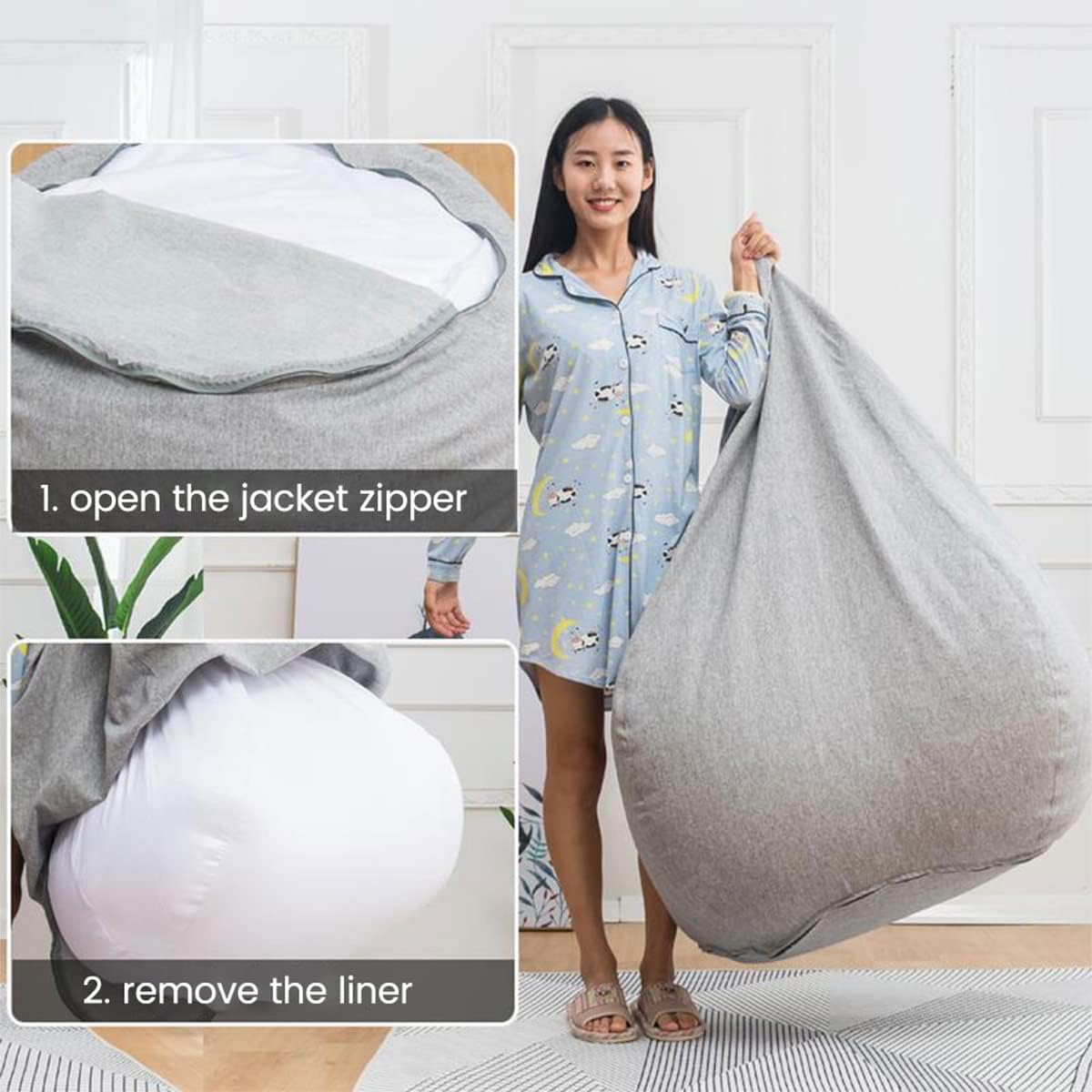 ZJMCAJY Bean Bag Cover, Easy Cleaning Inner Liner, Removable Washable Fit 100X120Cm, Zipper Opening, No Filler (1Pcs 100X120Cm) image number 3