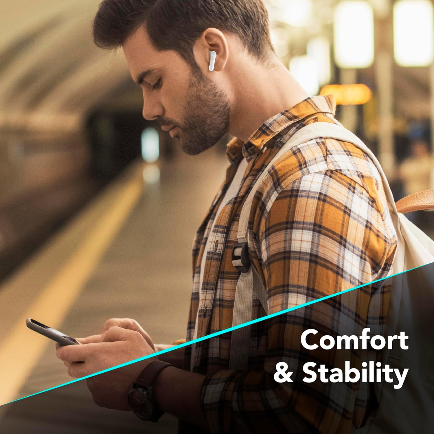 Cellularline Tone TWS Bluetooth In-Ear Headphones with ENC (Environmental Noise Cancelling), 4 Microphones, LED Display, Total Play Time 20 Hours, White image number 3