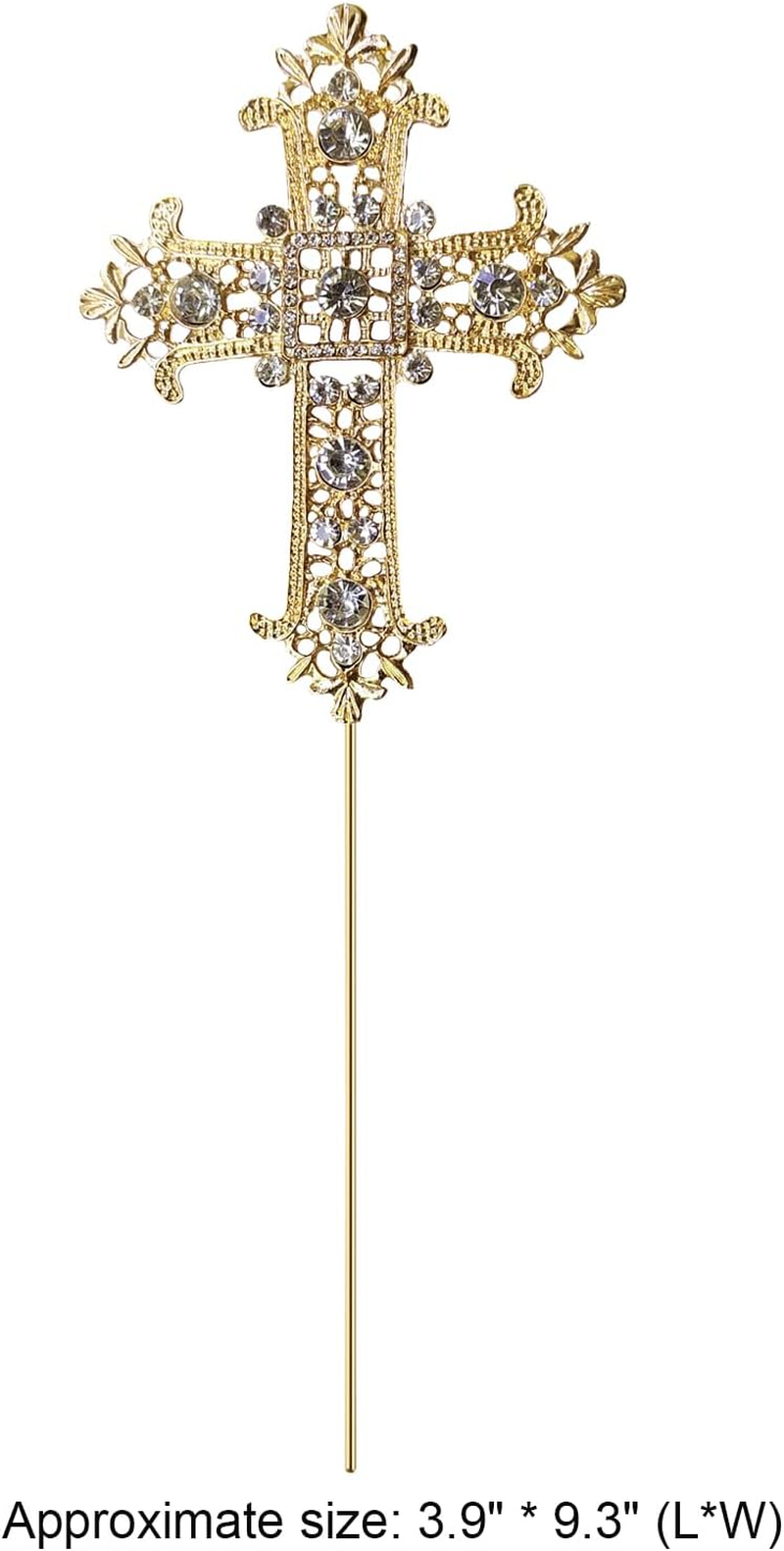 2 Pcs Cross Cake Toppers Rhinestone Cross Cupcake Toppers Glitter Crystal Dessert Cake Decorations for Birthday Wedding Baby Shower Christmas Baptism Communion Christening Religious Party Supplies - Golden Tone + Rose Golden image number 3