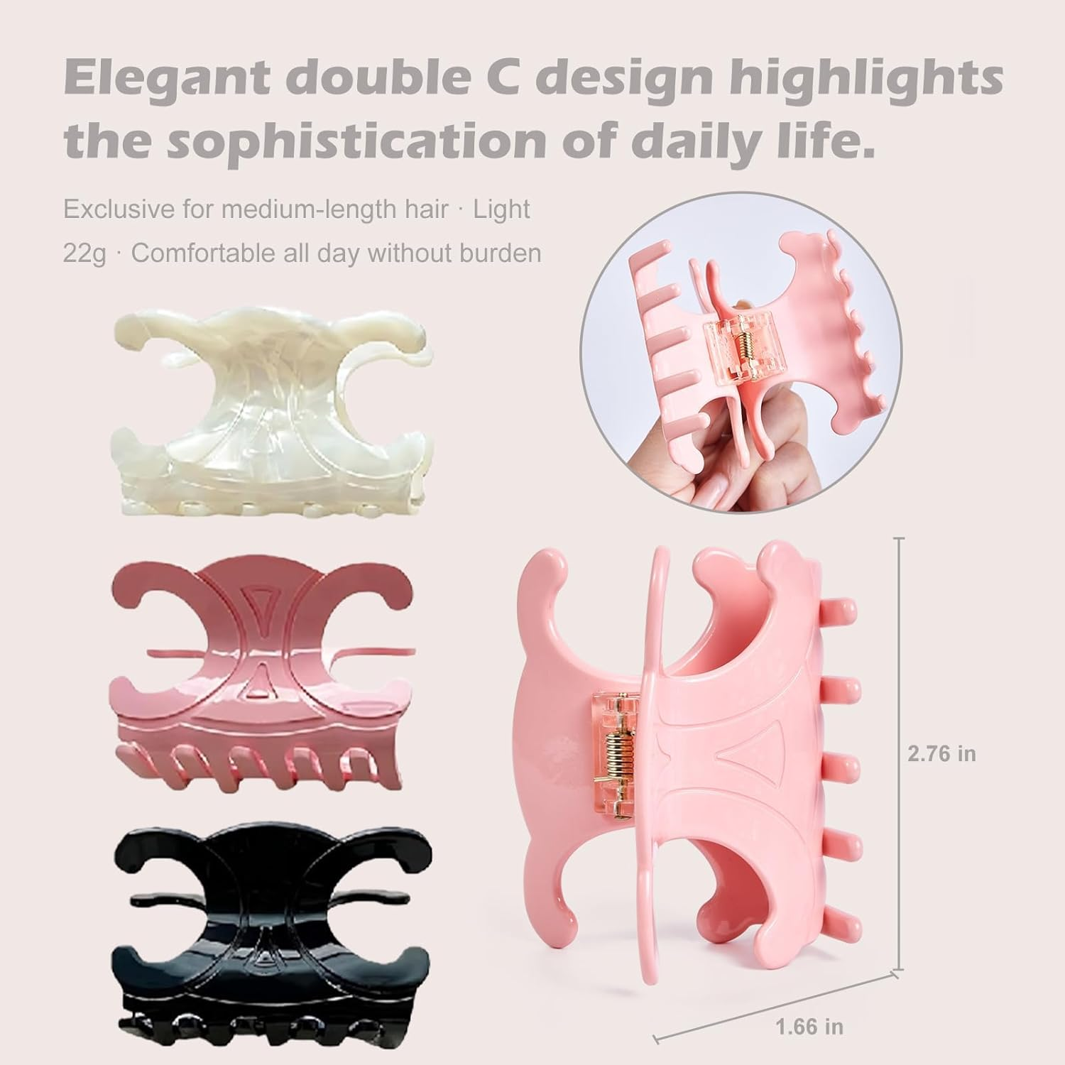 Celblisora Pack of 3 Premium Hair Clips Made of Robust Acetate in Butterfly Shape, Medium Hair Clips, Perfect for Updos, Hair Clips for Women image number 1