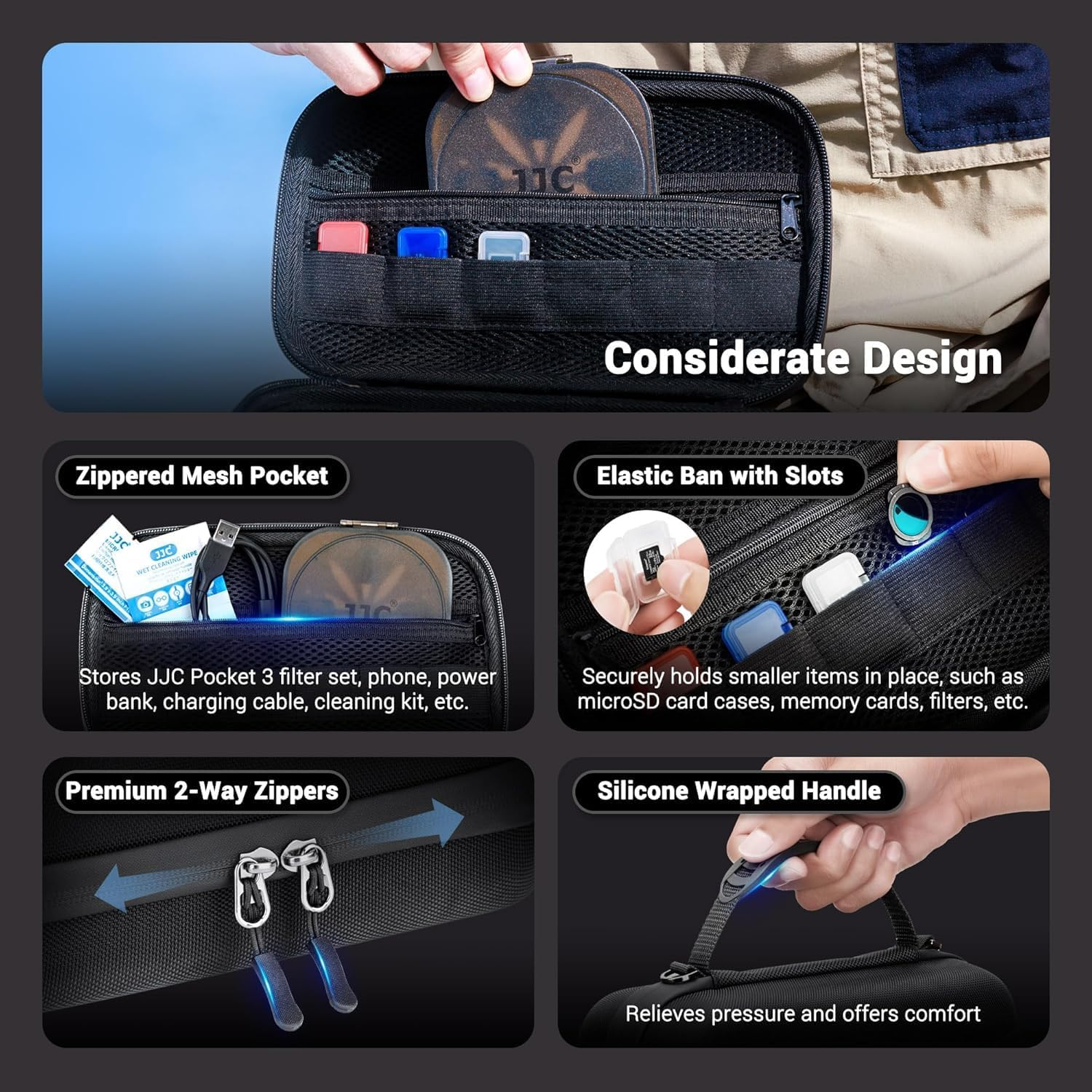 Hard Shell OSMO Pocket 3 Case, Water-Resistant Portable EVA Protective Bag with Long Shoulder Strap for DJI OSMO Pocket 3 Creator Combo, Pocket 3 Accessories Storage Carry Case for Travel & Outdoor image number 4