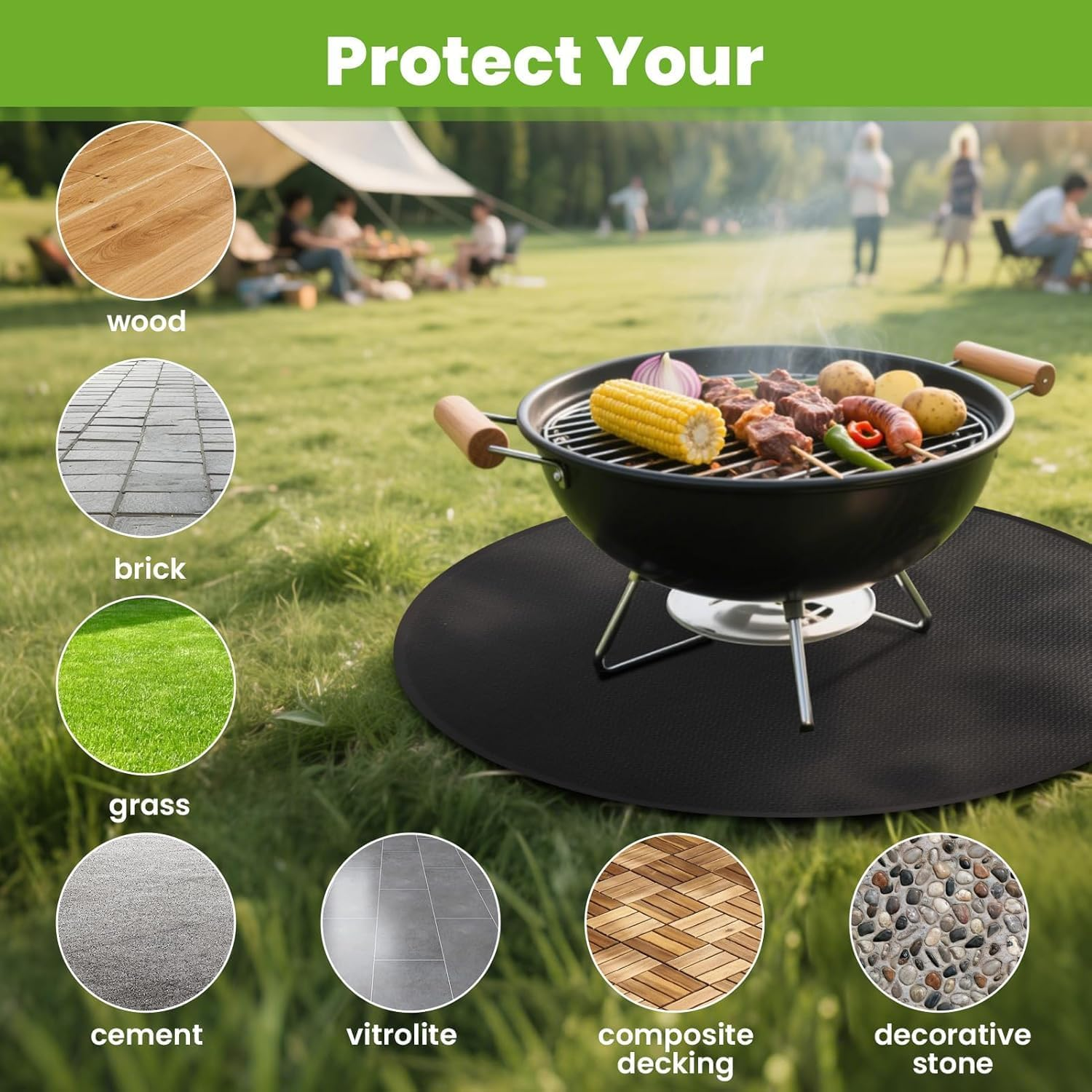 Round Fire Pit Mat for Outdoor Grill Fiberglass Oil Proof Fireproof under Grill Mat Deck Patio Protector for Camping BBQ