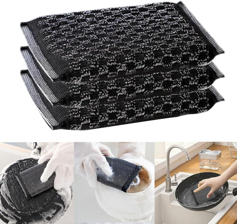 Steel Wool Scrubbers Dish Sponges - Kitchen Scrubbing Pads Pot Scrubber for Kitchen Non Scratch, Soft and Fast Cleaning Scrubber(3Pack) image number 6