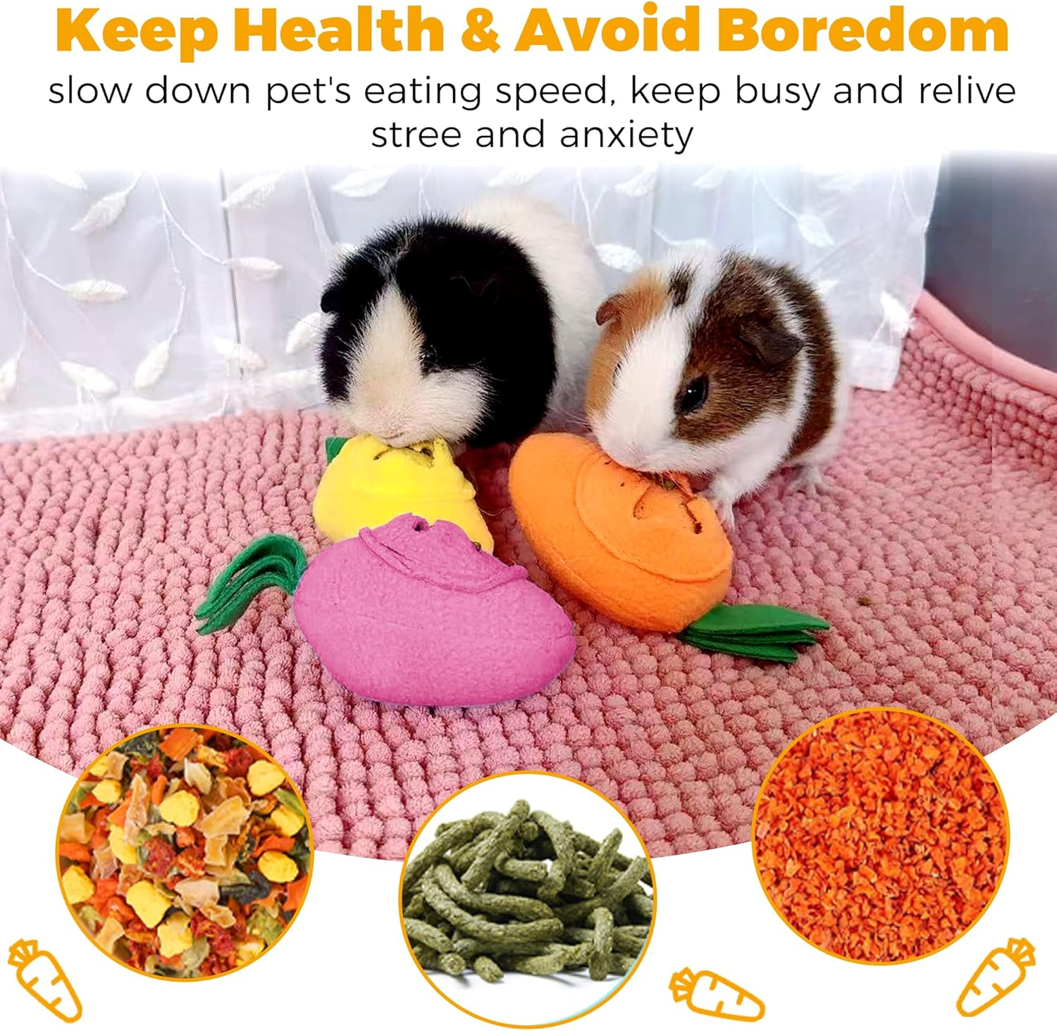 3Pcs Guinea Pig Forage Toys, Guinea Pig Toys Enrichment for Boredom, Washable Puzzle Feed Game Slow Feeder, Snuffle Ball Treat Dispenser Feeding Toy, Exercise Acitivity Foraging Toy (Random Color) image number 4