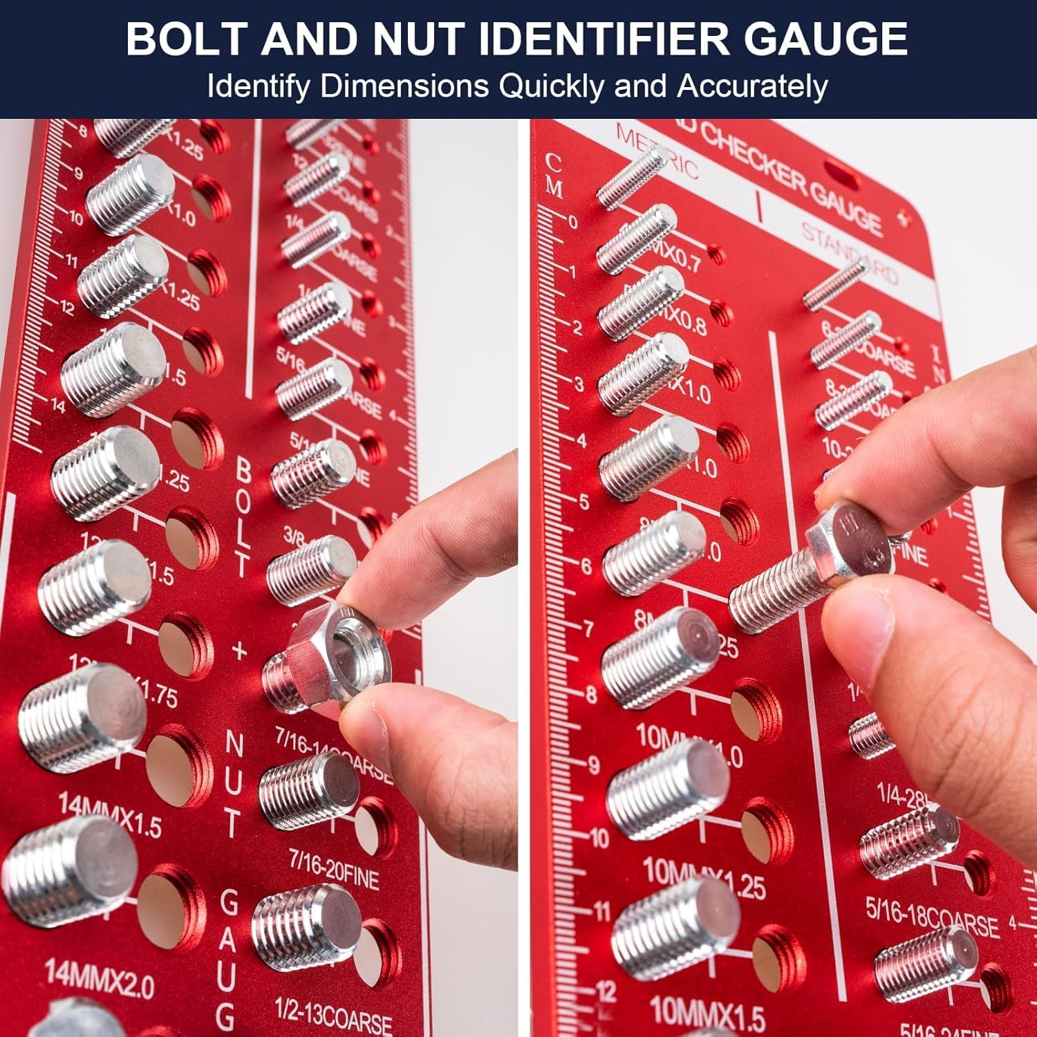 34 Thread Checker, Nut and Bolt Thread Checker, Bolt Size and Thread Gauge with 19 Standard and 15 Metric, 8 Drill Bit Gauge, Bolt and Nut Identifier Gauge Bolt Gauge Rectangular image number 2