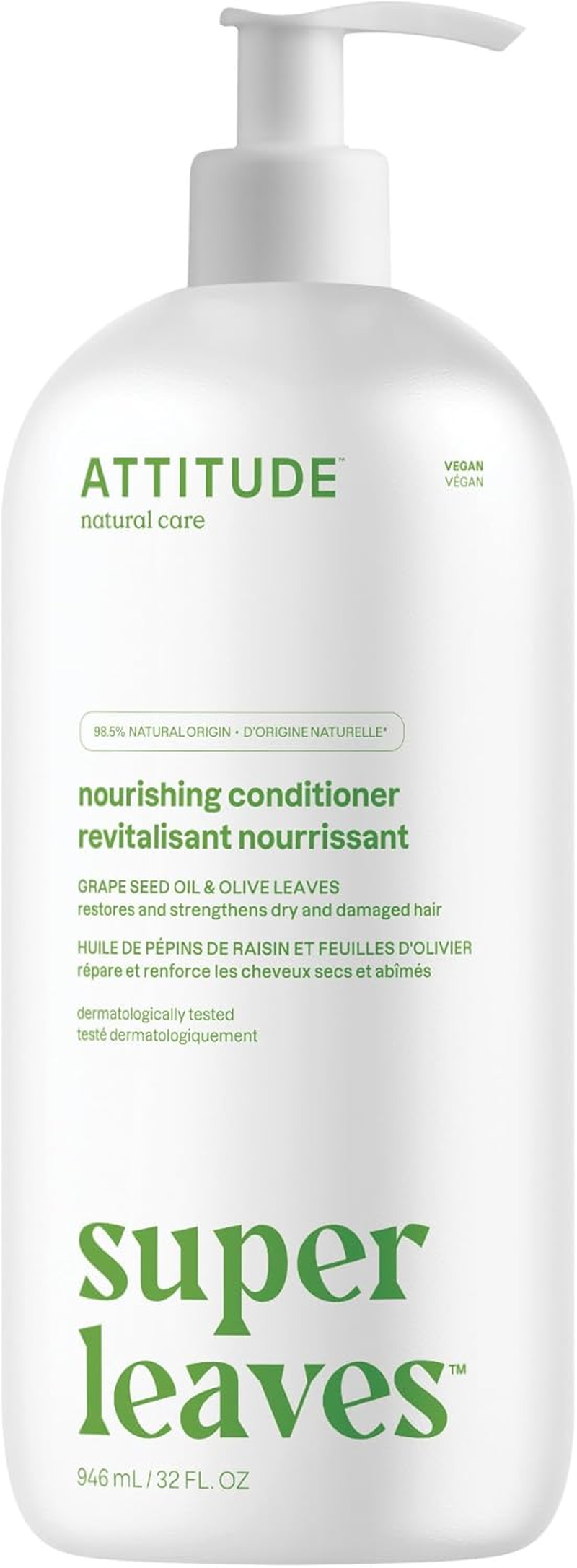 ATTITUDE Liquid Hair Conditioner, Nourishing & Strenghtening Plant- and Mineral-Based Ingredients, Vegan and Cruelty-Free, Grapeseed Oil & Olive Leaves, 32 Fl Oz image number 3