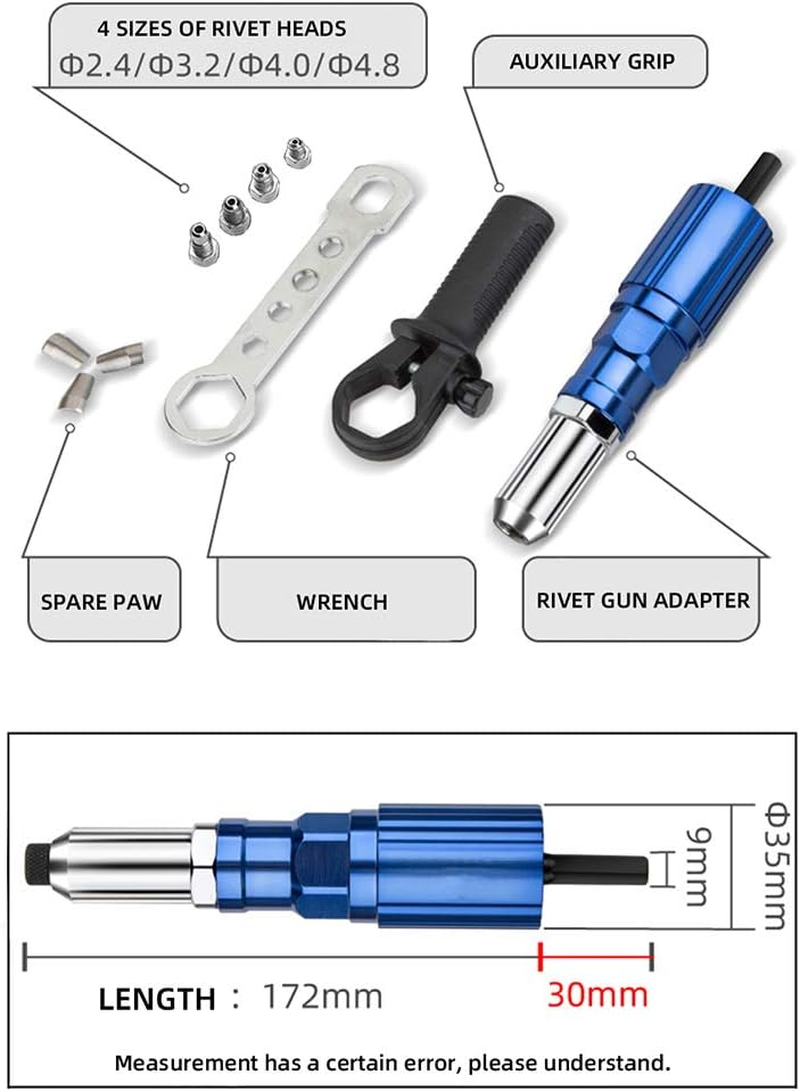 Rivet Gun Adapter for Electric Drill, Cordless Riveting Tool Kit Electric Riveter Power Hand Tool Fits for 3/32" 1/8" 5/32" 3/16" Rivets Nut image number 3
