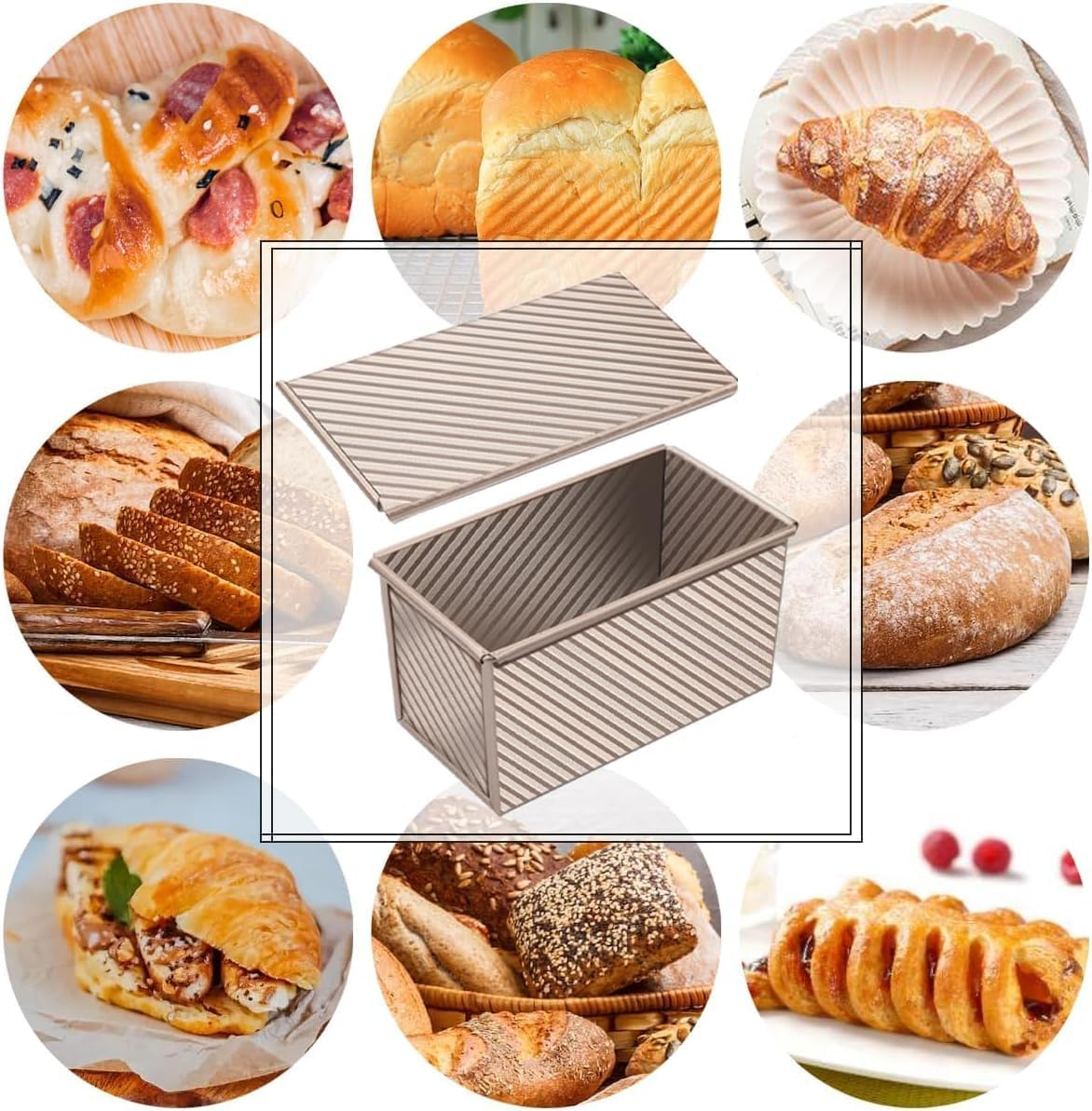 PENGQIMM Large Pullmanloaf Tin with Lid,Bread Toast Mold with Cover Non-Stick Pullman Loaf Tin 1000G / 2.2Lb Dough Non Stick Loaf Tins for Baking,Aluminum Alloy Loaf Pan for Oven Baking image number 4