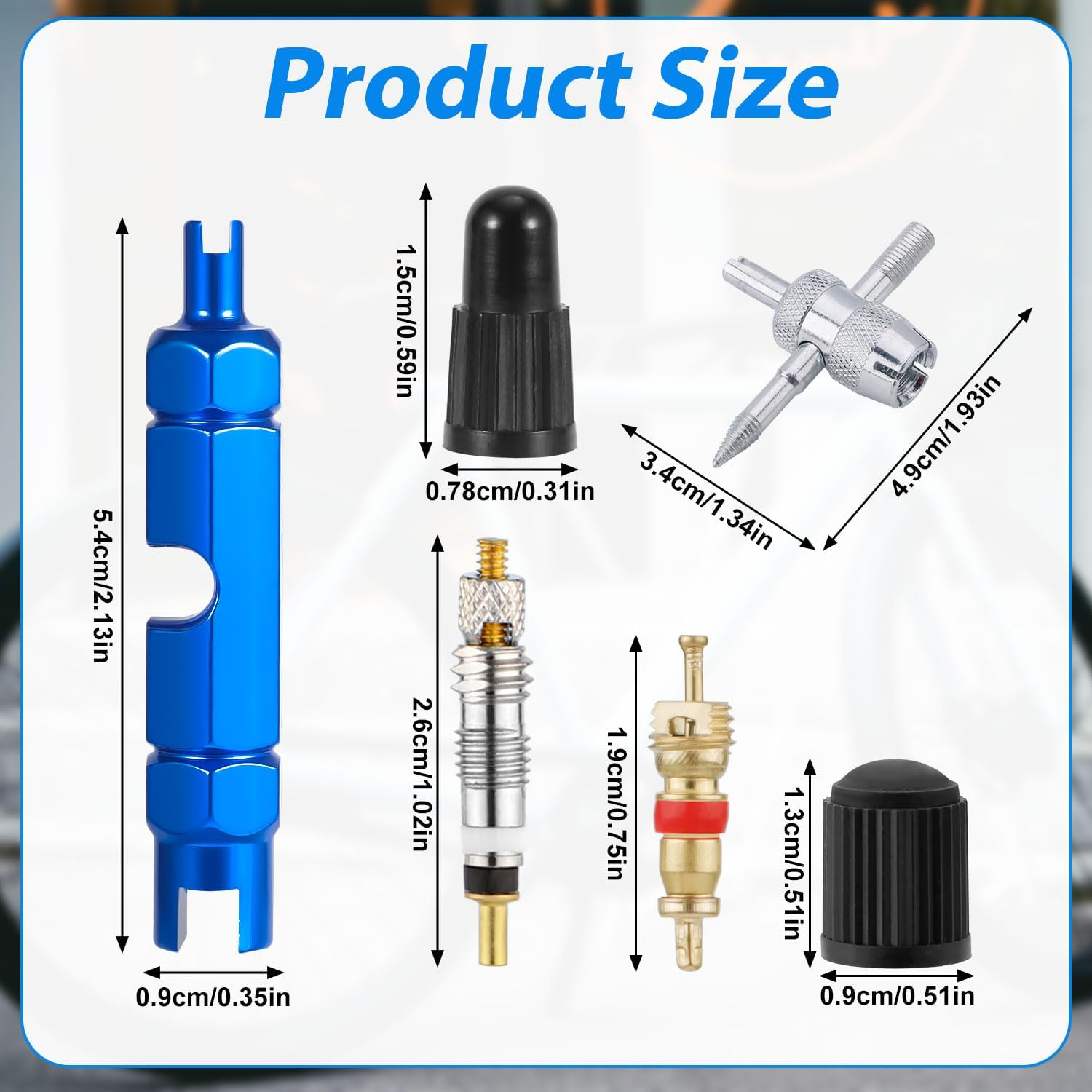 Valve Core Repair Kit, Reliable Valve Core Bike Replacement Kit with 4Pcs Valve Caps and 4Pcs Valve Cores Wrench for Presta & Schrader Valve image number 6