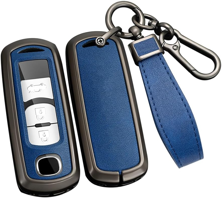 Ontto Metal Car Key Fob Cover Fit for Mazda 2 3 5 6 BL BM GJ Atenza Axela Demio CX3 CX-5 CX5 CX7 CX-9 CX8 2/3/4 Buttons Leather Key Case Shell Key Holder Bag Keyring Keychain Accessories Silver-Green