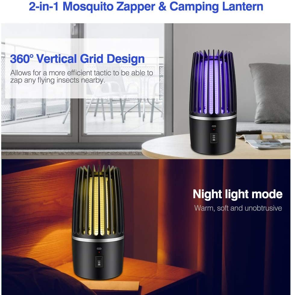 Fly Killer, Mosquito Killer Lamp Electric Fly Zapper Fly Trap, USB Fruit Fly Killer UV Insect Killer Bug Zapper for Bedroom, Camping, Kitchen, Office, Safe Fly Catcher Outdoor Indoor for Home Use image number 3