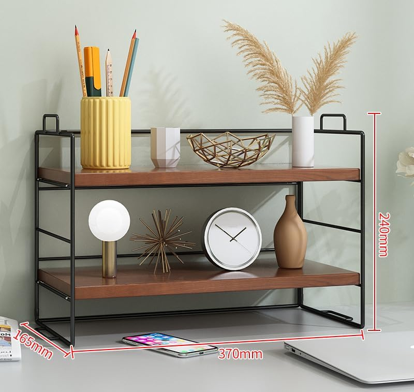 TOMVAES Desktop Shelf Office Desk Shelf Organizer, Wood Desktop Bookshelf Supplies Storage Rack Shelf for Top of Desk and Dresser 2 Tier Independent Stackable Desk Organizer for Office, Dorm, Home image number 1